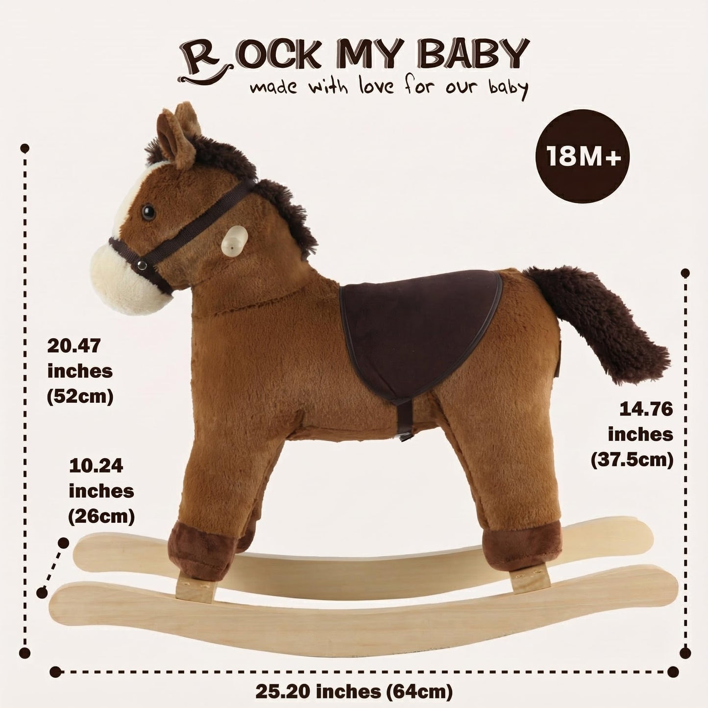 Rock My Baby Rocking Horse – Dark Brown Toddler Rocker with Realistic Sound | CPC Certified