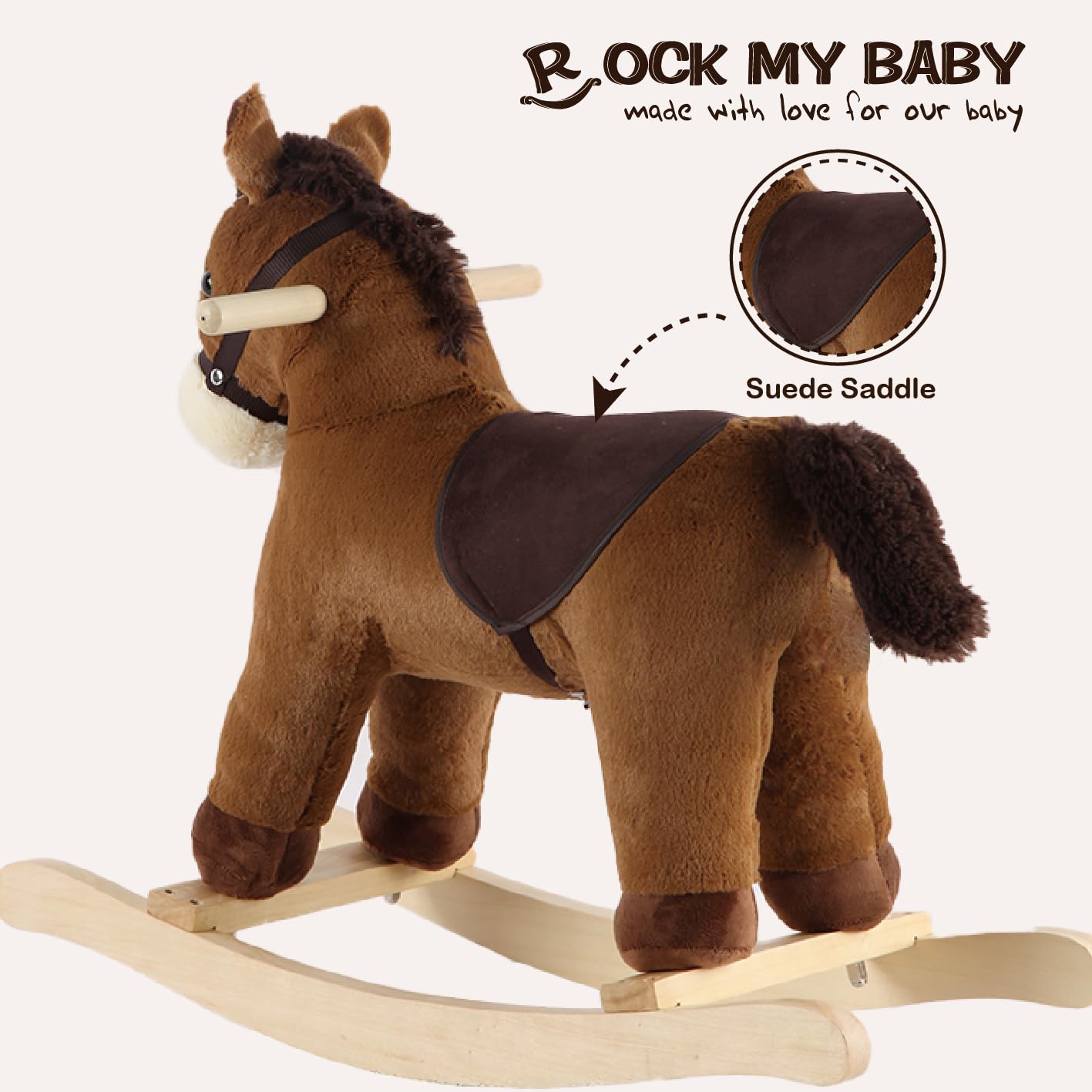 Rock My Baby Rocking Horse – Dark Brown Toddler Rocker with Realistic Sound | CPC Certified