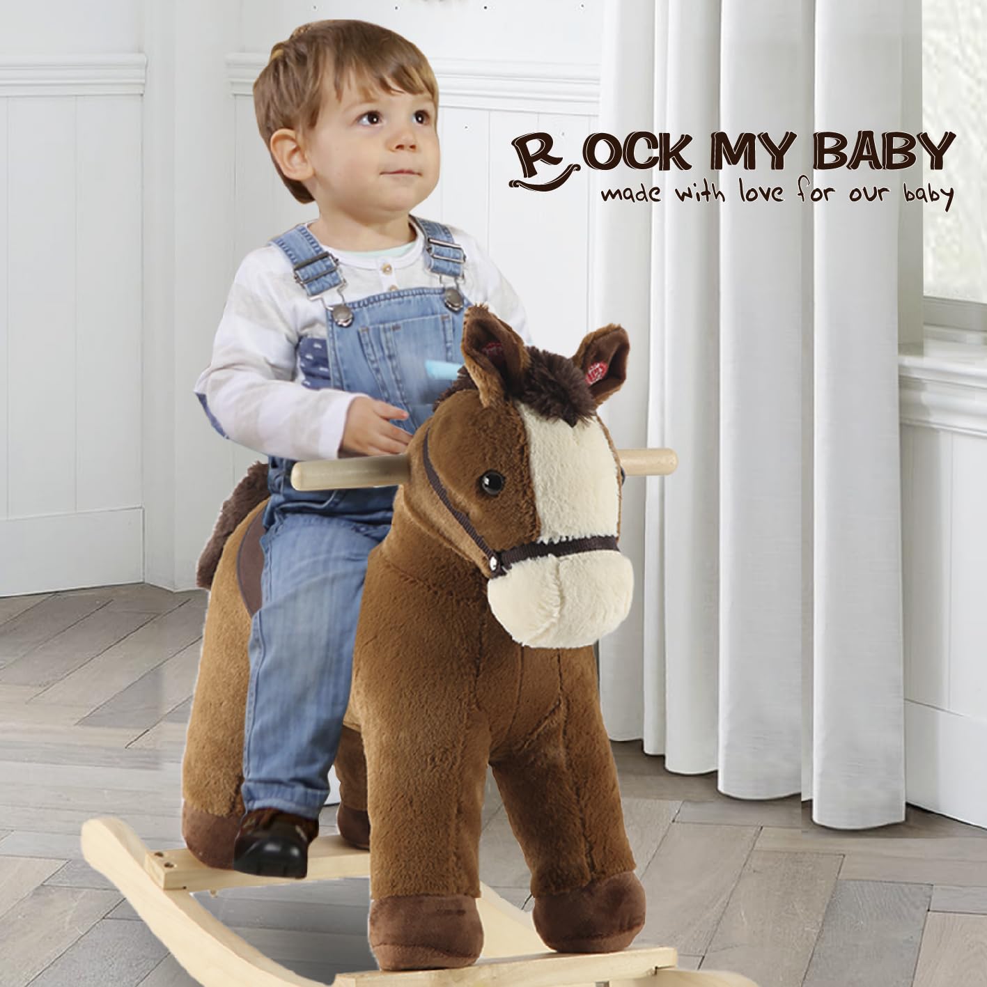 Rock My Baby Rocking Horse – Dark Brown Toddler Rocker with Realistic Sound | CPC Certified
