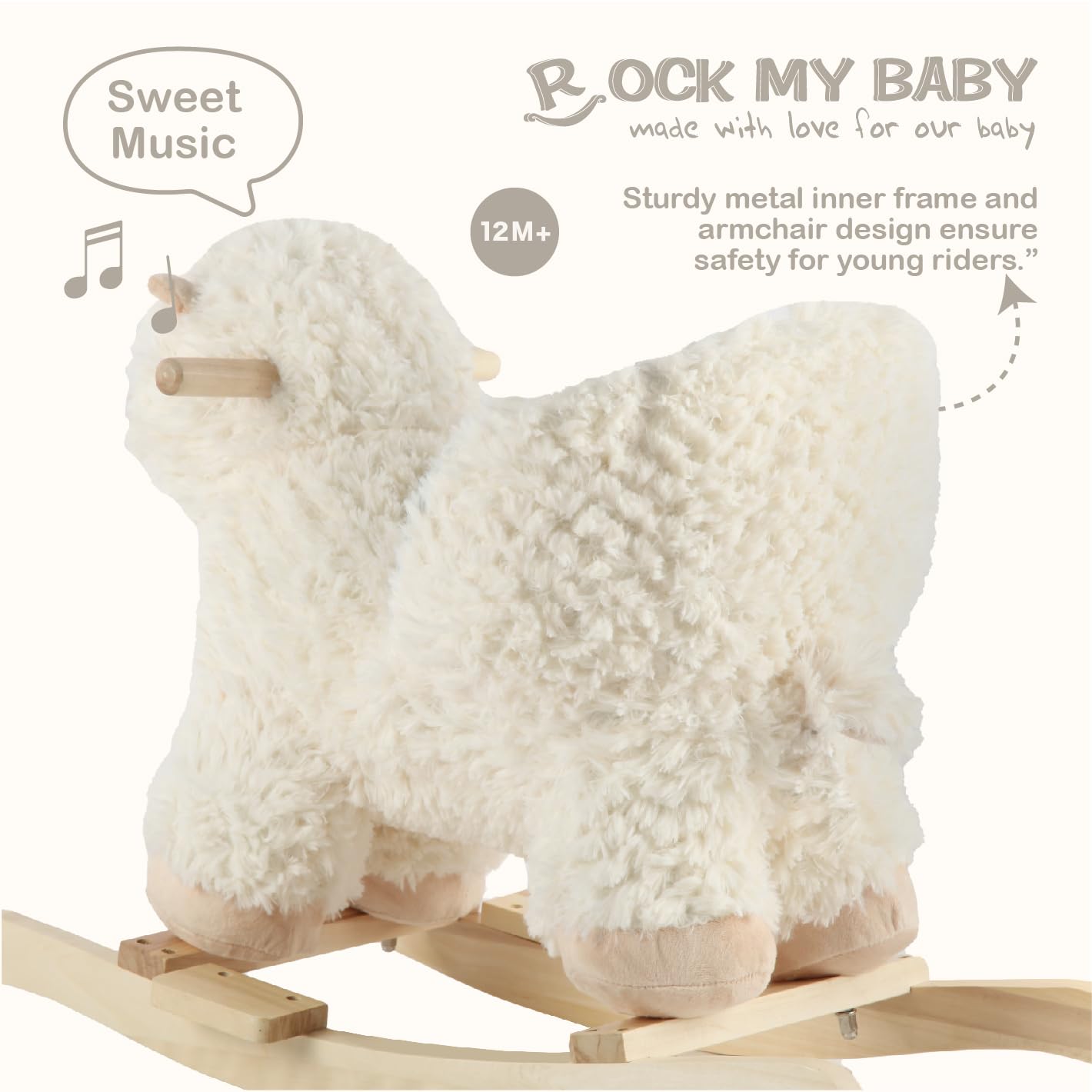 Rock My Baby Alpaca Llama Rocking Horse – Cream Plush Rocker for Toddlers 1-3 | CPC Certified