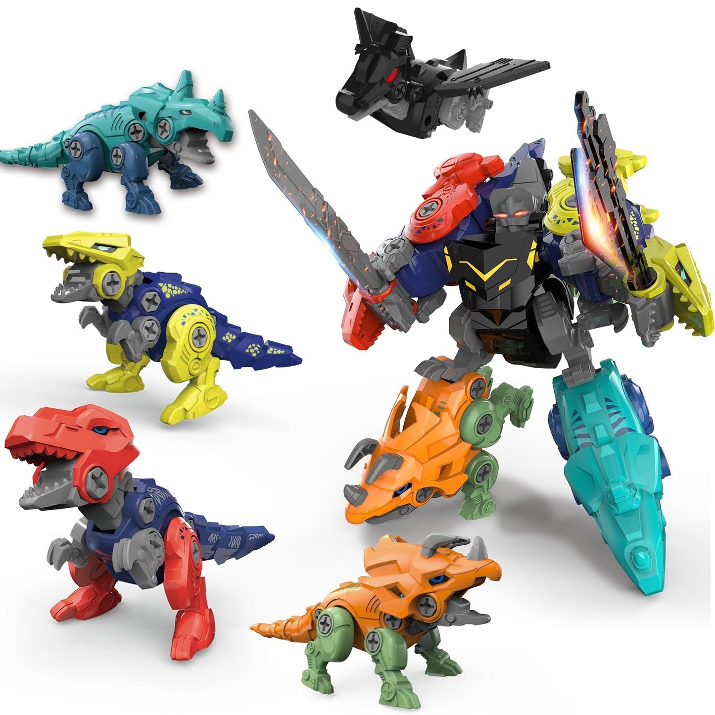 Rockclo Dinosaur Transform Robot 5-in-1 Take Apart Toy for Kids Aged 3–8