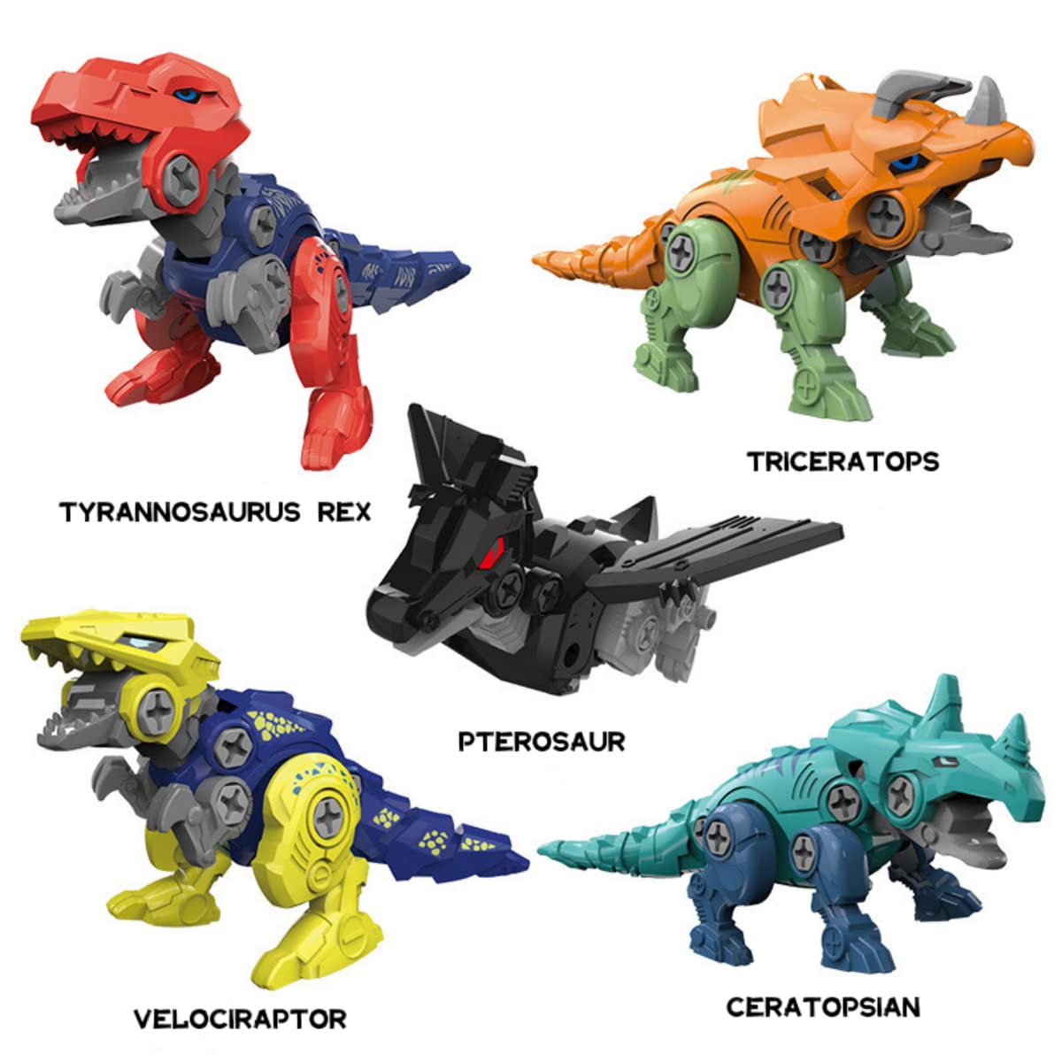 Rockclo Dinosaur Transform Robot 5-in-1 Take Apart Toy for Kids Aged 3–8