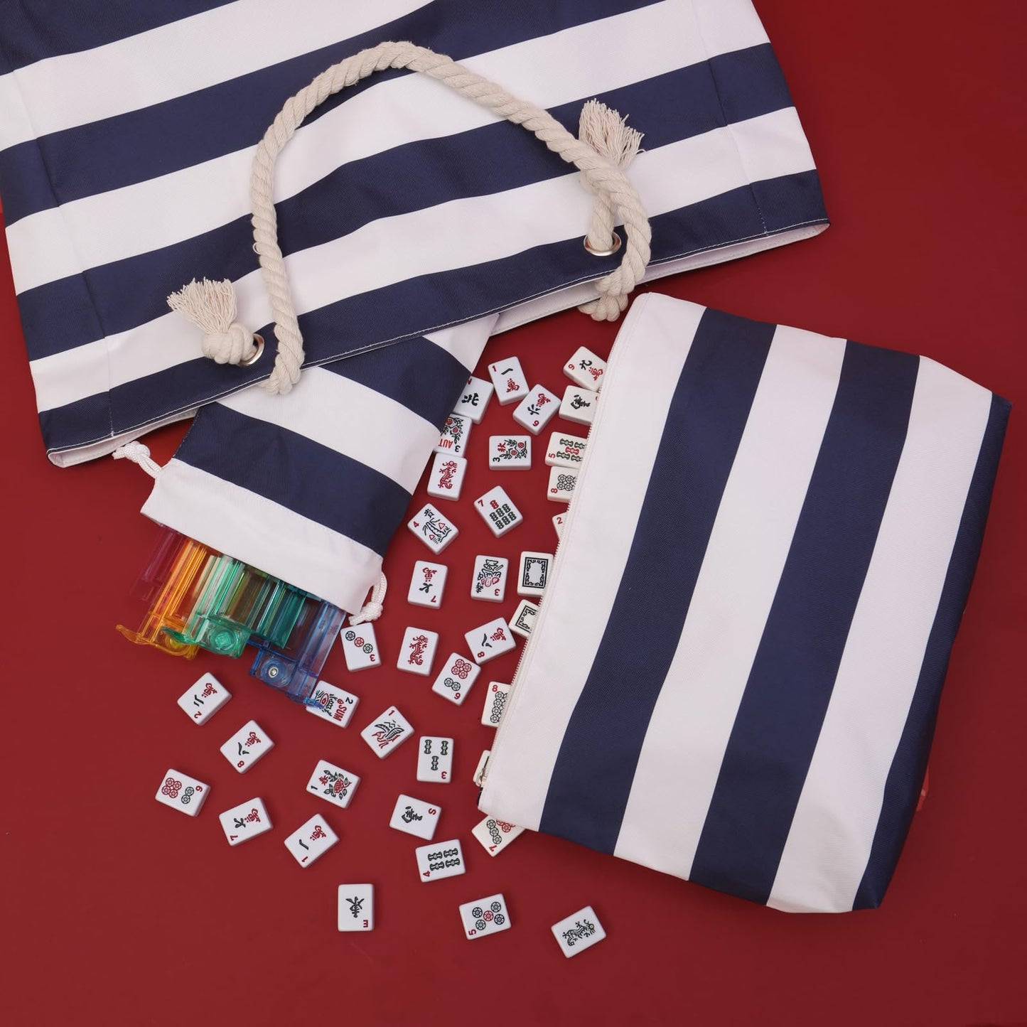 ROCKHUGO Empty Mahjong Tile Bag 3PS - Stripe American Mahjong Carrying Set Tote Bags for Tiles and Racks Storage (Case Only)