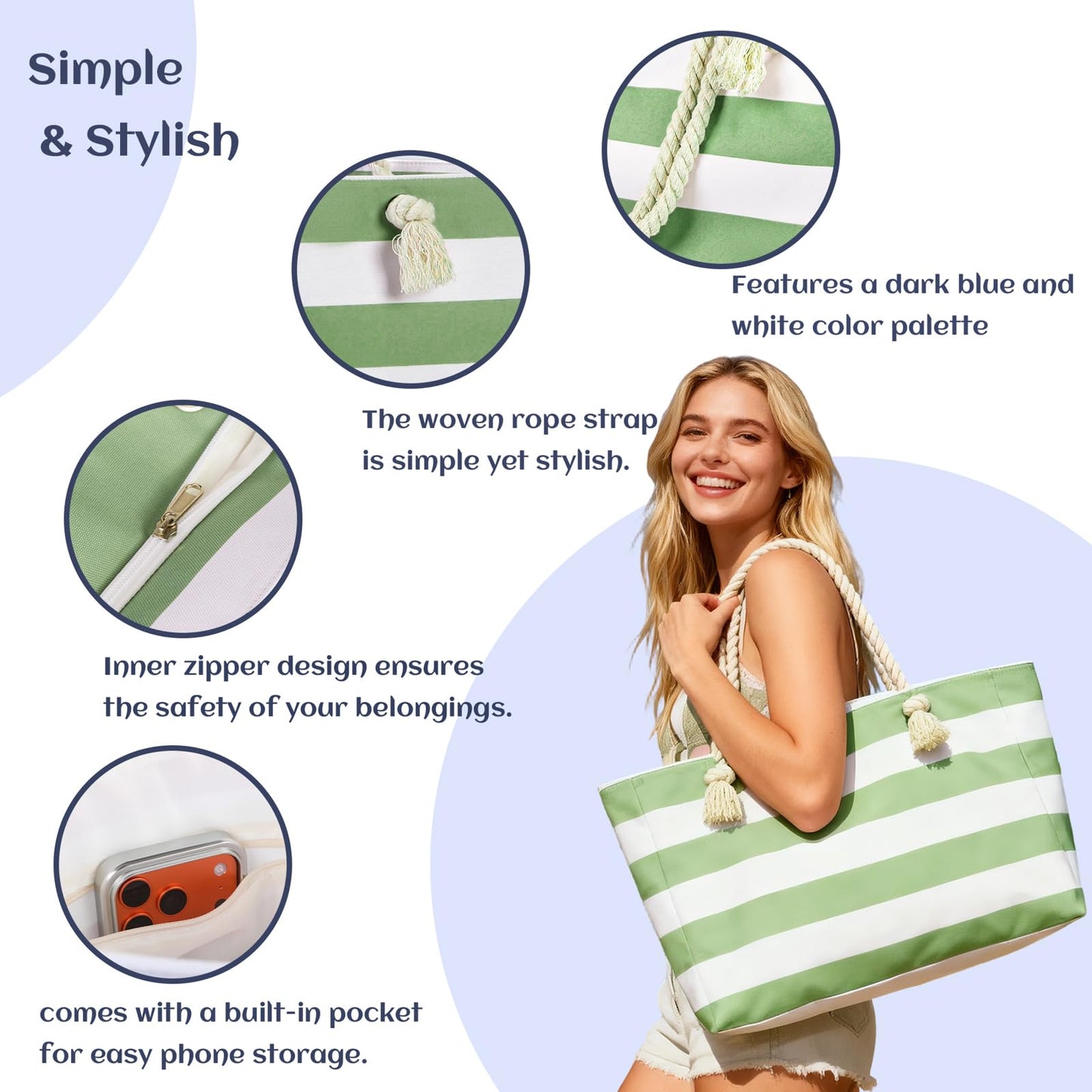ROCKHUGO Empty Mahjong Tile Bag 3PS – Stripe Tote for Tiles & Racks (Case Only)