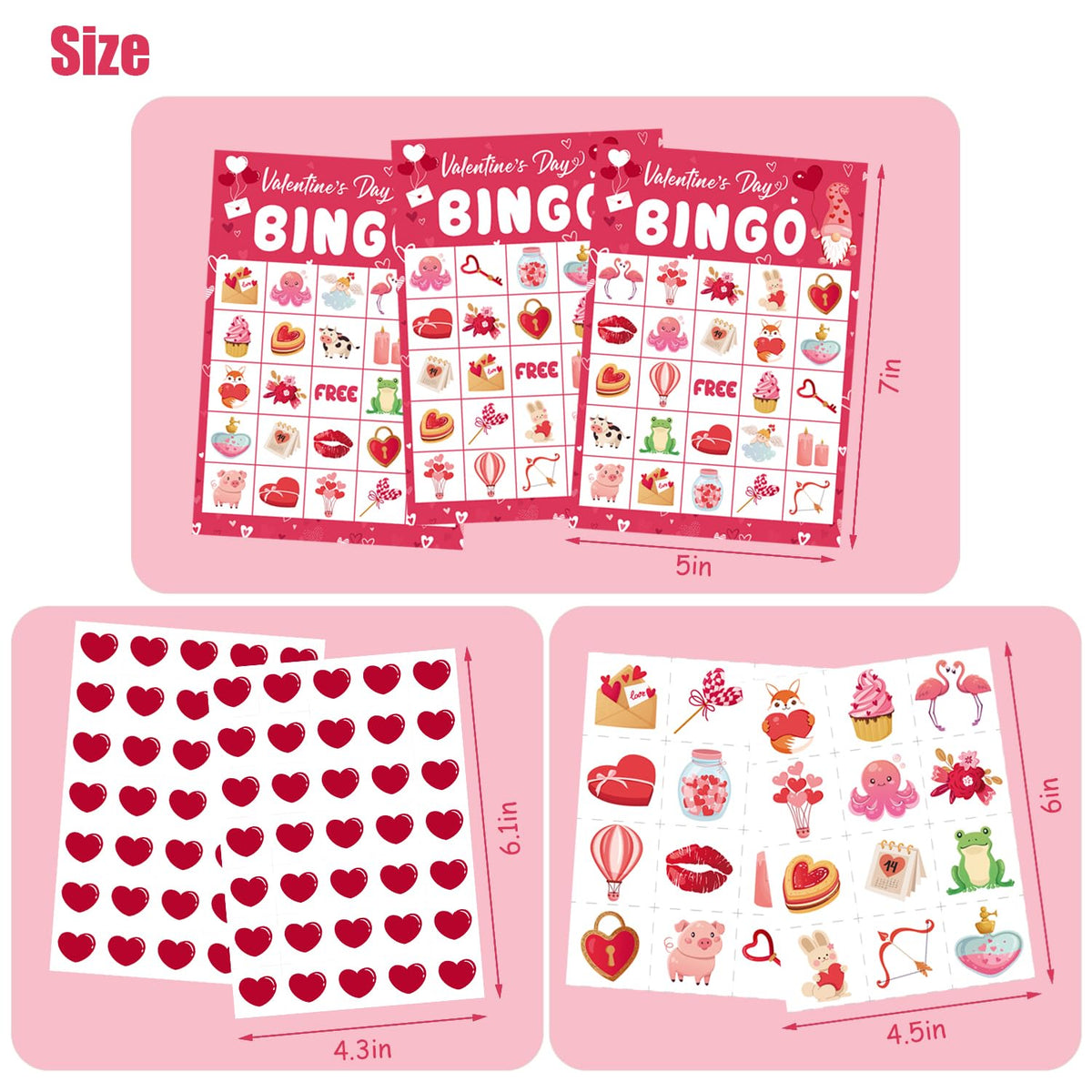 ROCWOHO Valentines Day Bingo Game Cards – 24 Players, 5x7 In, Gnome Design, Family & Classroom Party Activity