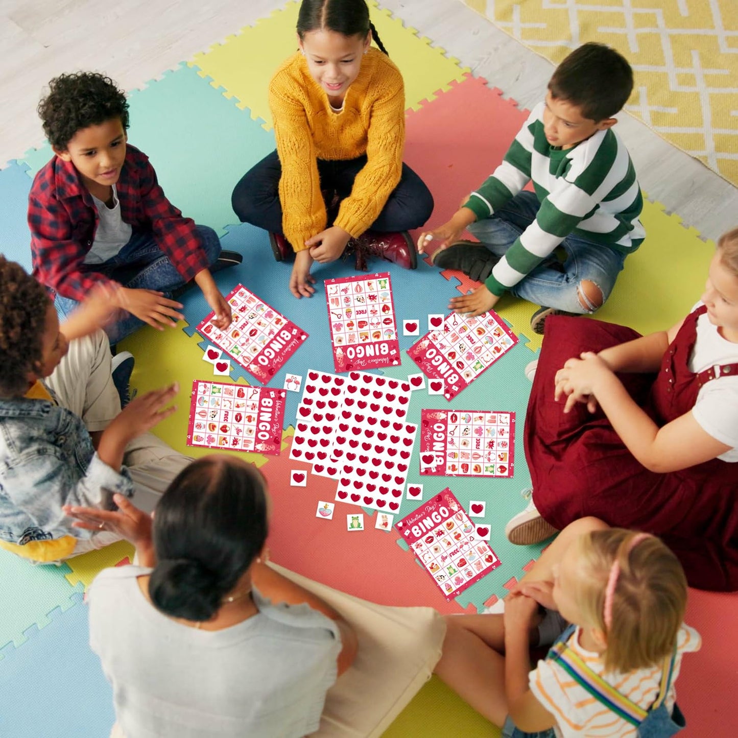 ROCWOHO Valentines Day Bingo Game Cards – 24 Players, 5x7 In, Gnome Design, Family & Classroom Party Activity