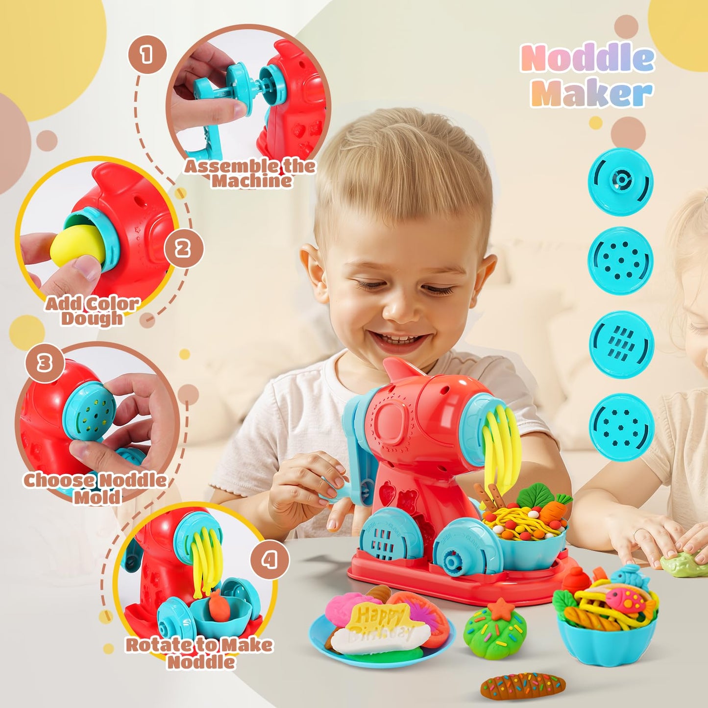 Rodsucs 3-in-1 Color Dough Set for Kids – Ice Cream, Noodle & Hamburger Maker (12 Colors)