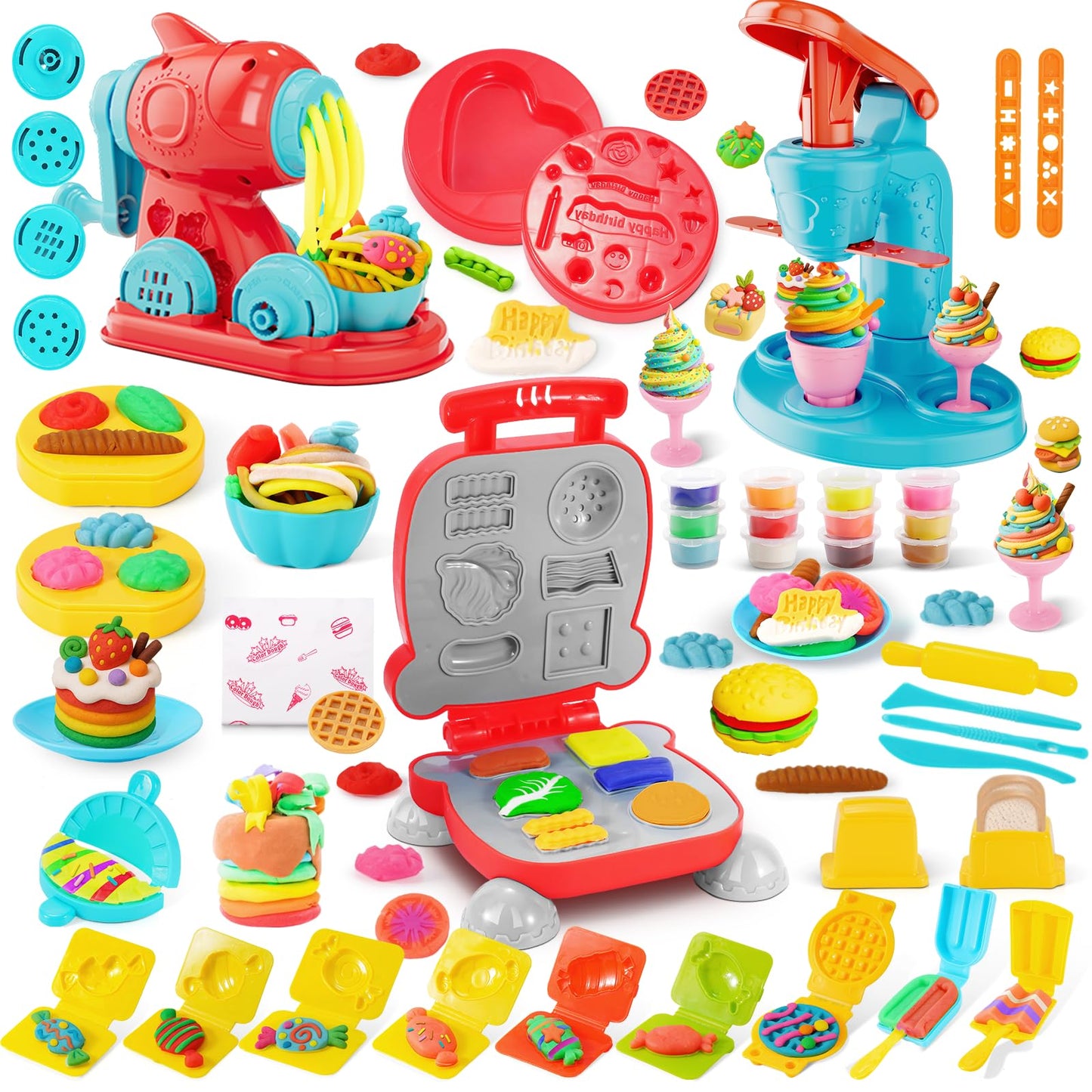 Rodsucs 3-in-1 Color Dough Set for Kids – Ice Cream, Noodle & Hamburger Maker (12 Colors)