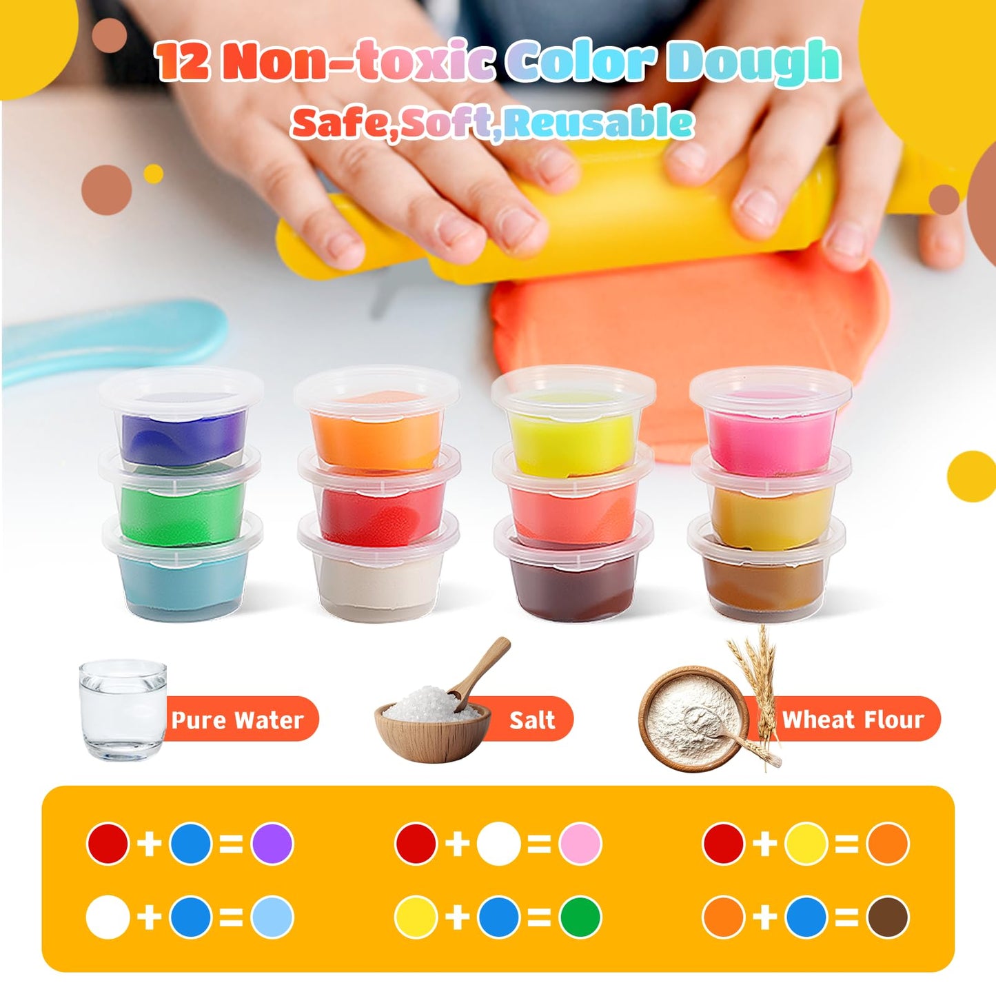 Rodsucs 3-in-1 Color Dough Set for Kids – Ice Cream, Noodle & Hamburger Maker (12 Colors)