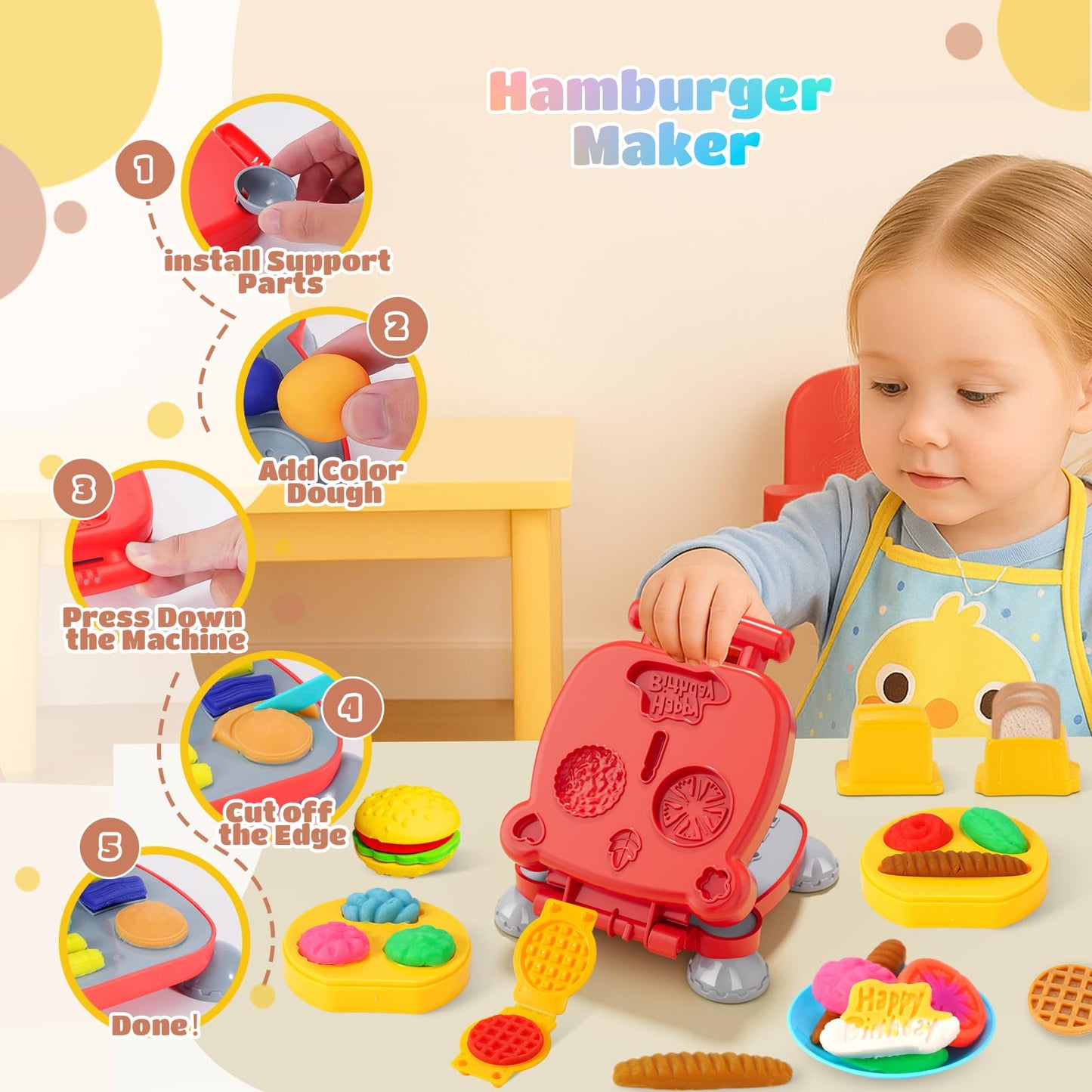 Rodsucs 3-in-1 Color Dough Set for Kids – Ice Cream, Noodle & Hamburger Maker (12 Colors)