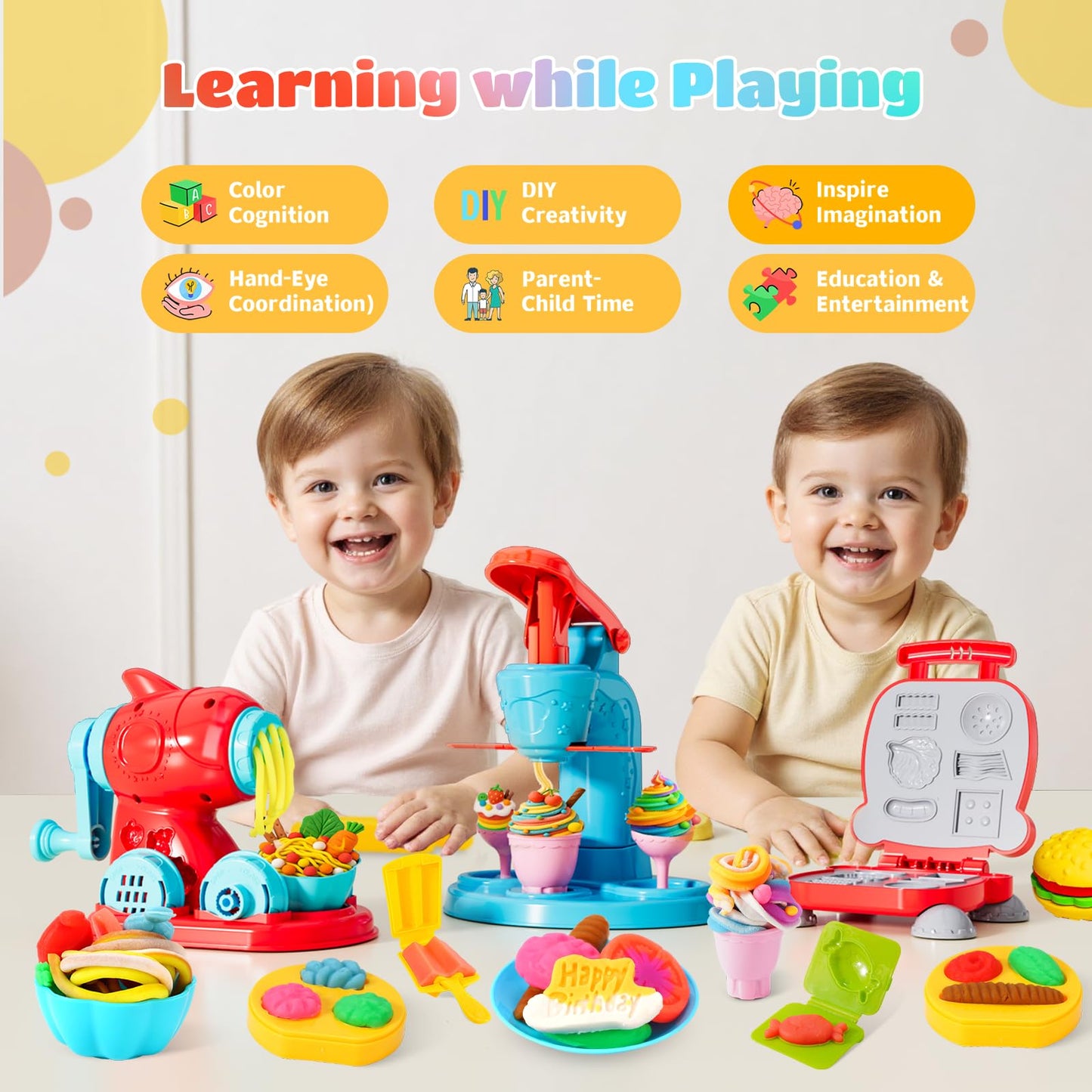 Rodsucs 3-in-1 Color Dough Set for Kids – Ice Cream, Noodle & Hamburger Maker (12 Colors)
