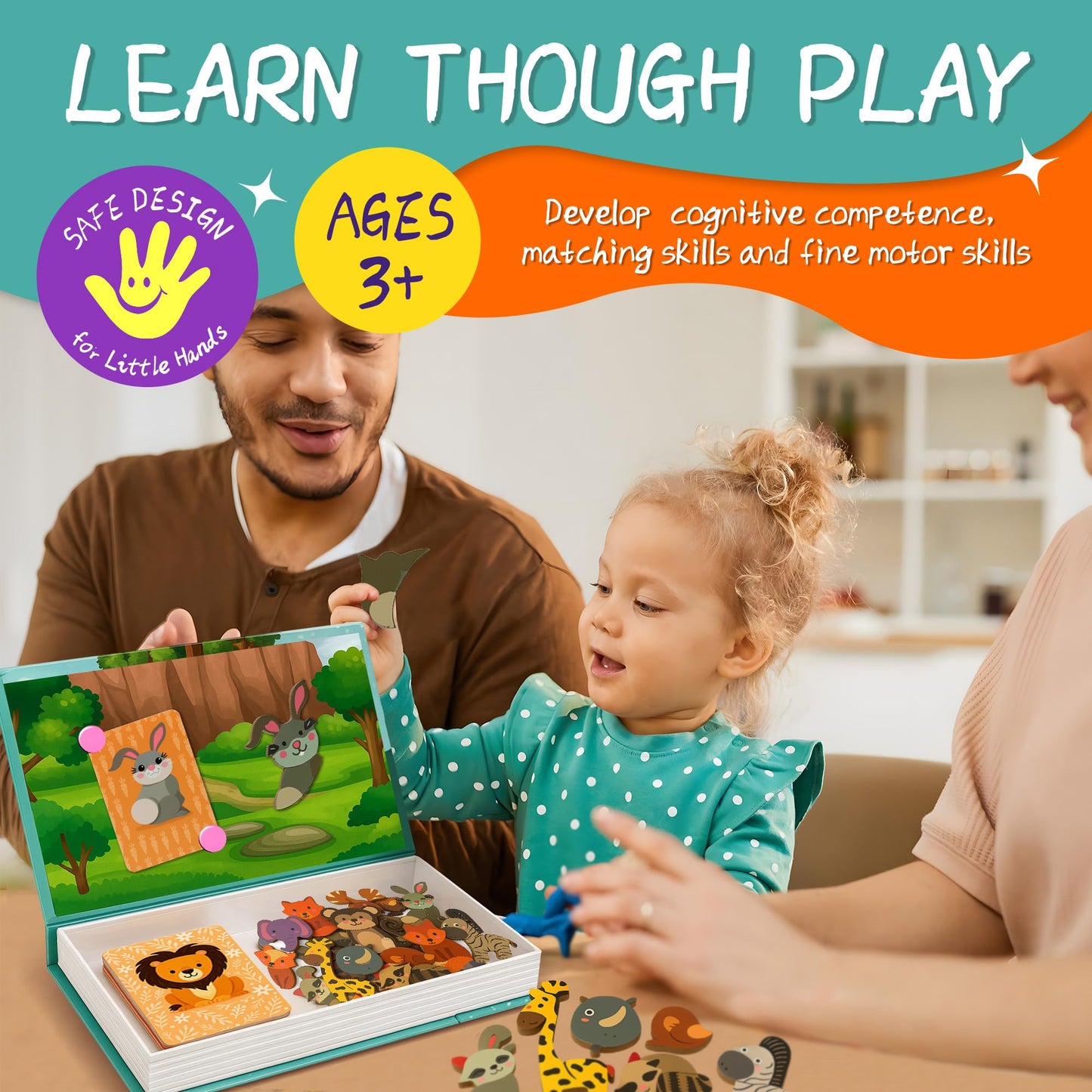 ROHSCE Animal Magnetic Busy Book for Toddlers – 45 Magnets & 14 Activity Cards | Montessori Travel Toy