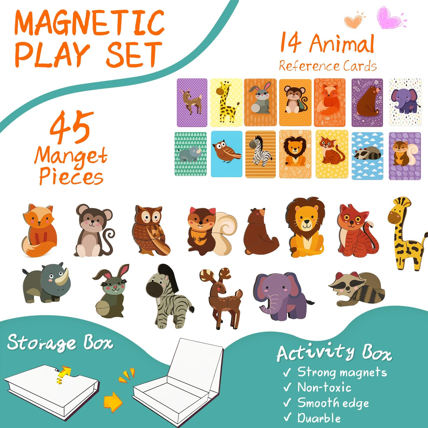 ROHSCE Animal Magnetic Busy Book for Toddlers – 45 Magnets & 14 Activity Cards | Montessori Travel Toy