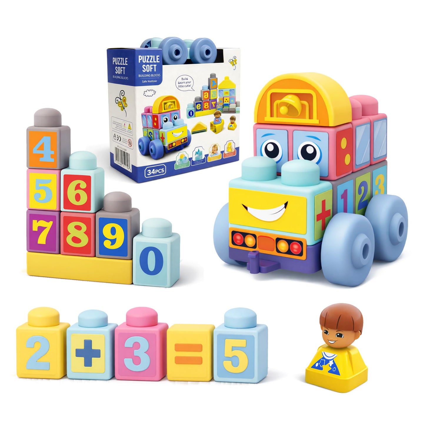 ROHSCE Baby Blocks 34-Piece Soft Stackable Blocks for Toddlers 6–12 Months