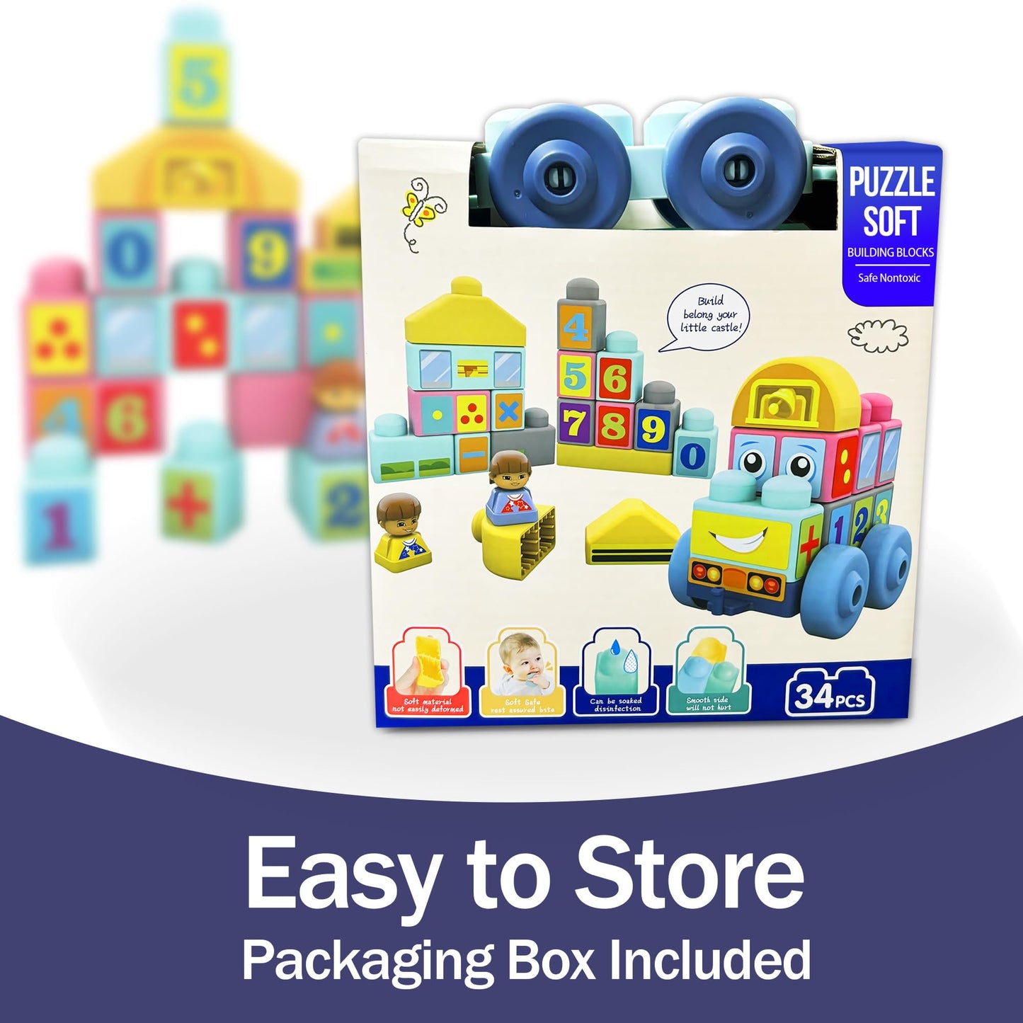ROHSCE Baby Blocks 34-Piece Soft Stackable Blocks for Toddlers 6–12 Months