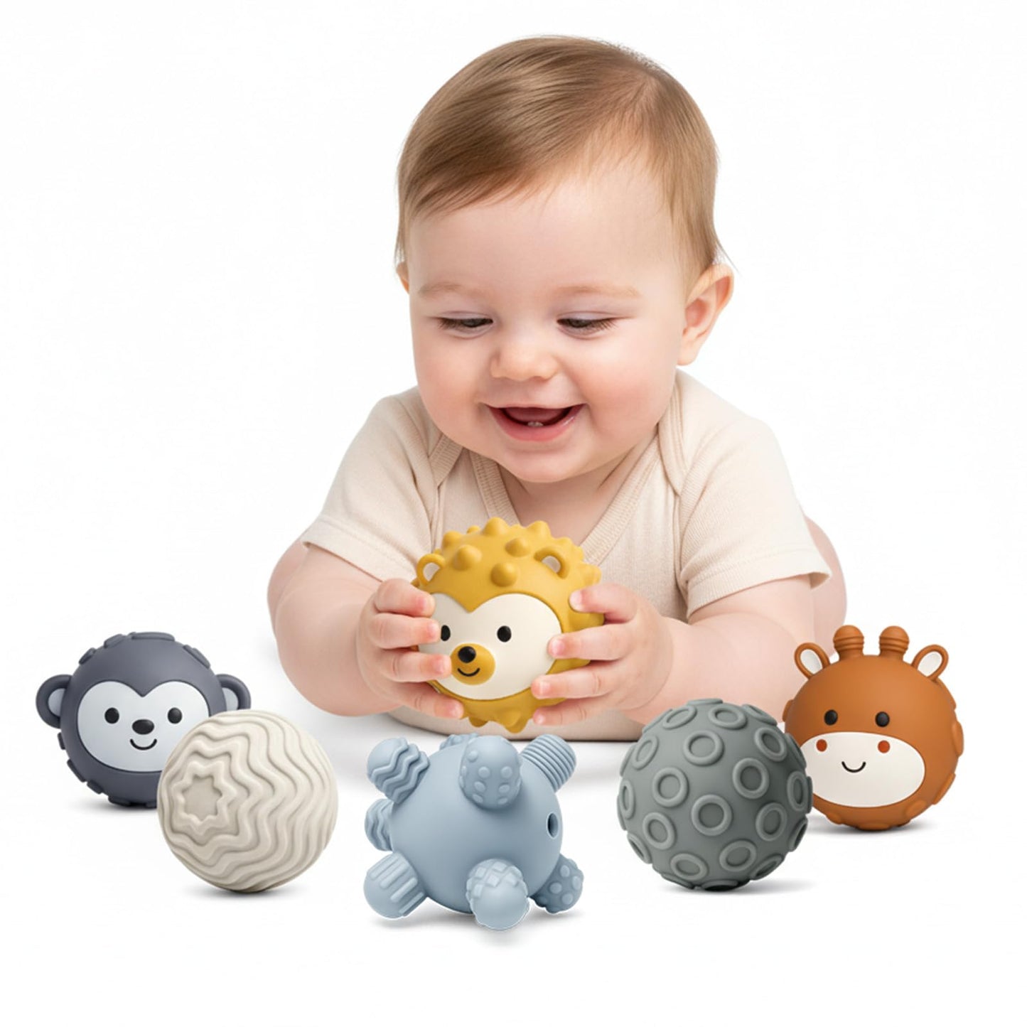ROHSCE 6-Pack Baby Sensory Balls – Textured Animal Face Toys & Teethers