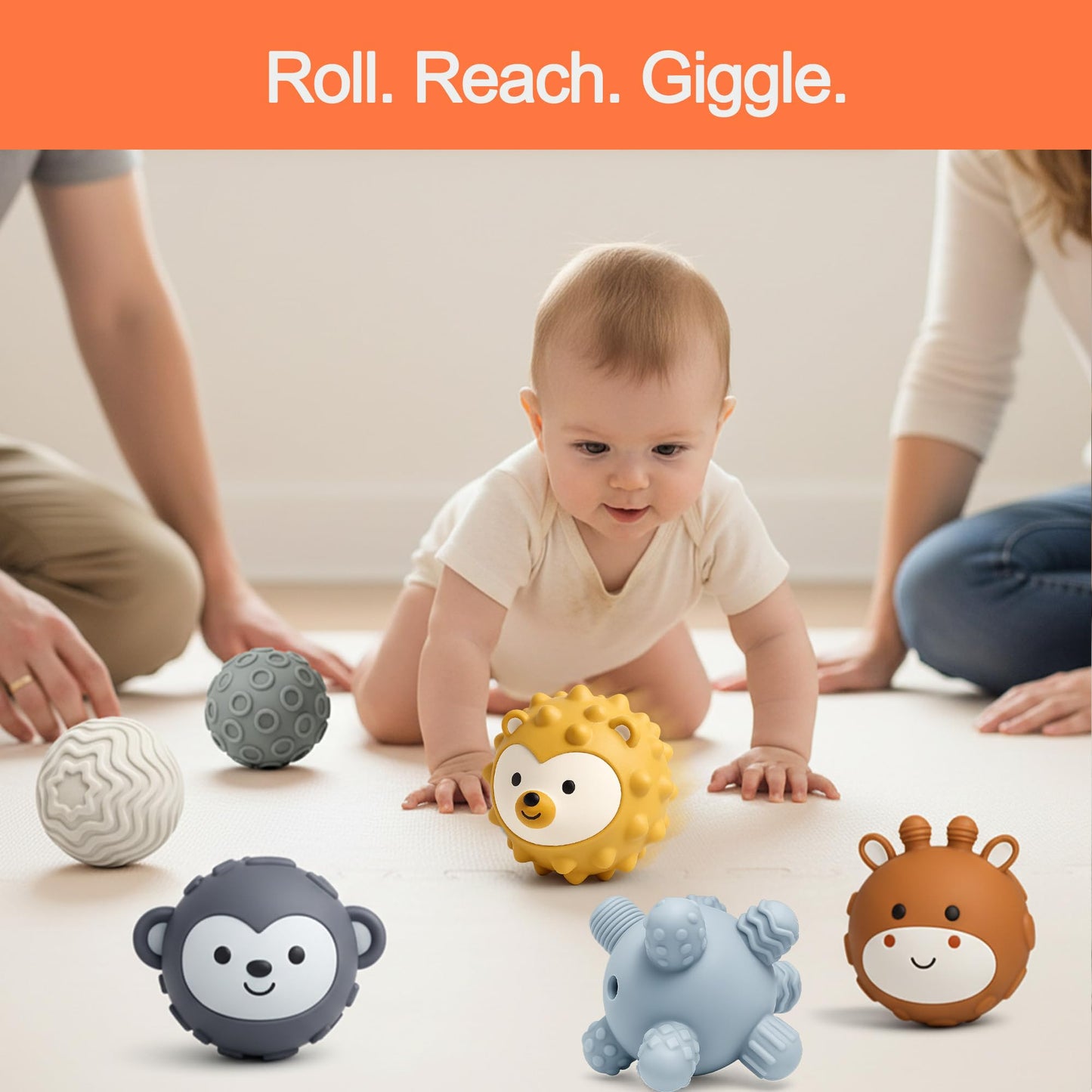 ROHSCE 6-Pack Baby Sensory Balls – Textured Animal Face Toys & Teethers