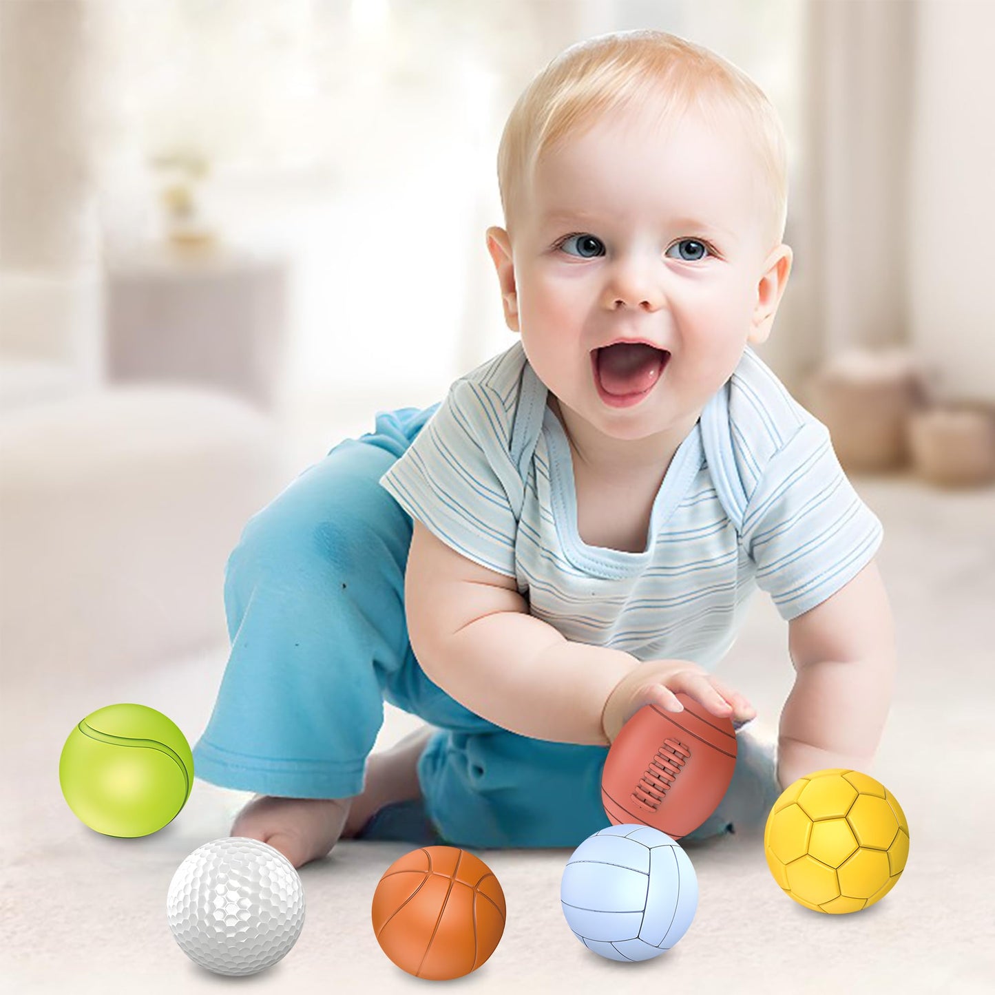 ROHSCE Baby Sensory Balls – 6 Soft Rubber Toys for 6–12 Months | Montessori Bath & Outdoor Play