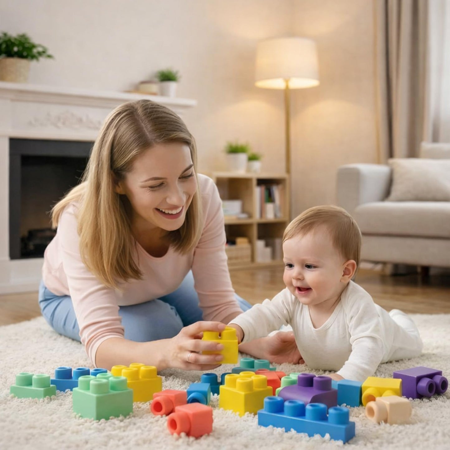 ROHSCE Baby Soft Blocks Set — 80 Pcs Safe Teething Blocks for Toddlers (STEM Learning)