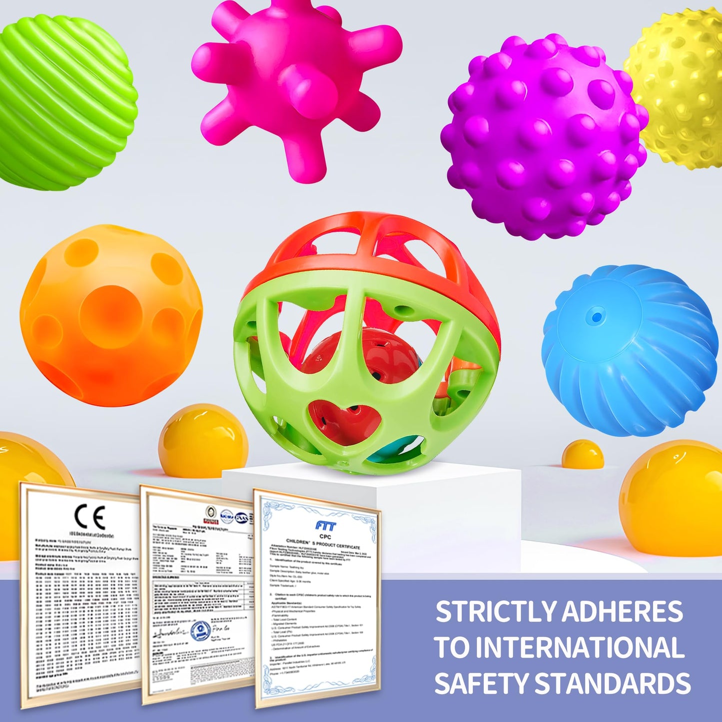 ROHSCE Montessori Sensory Balls & Rattle — Safe Textured Toys for Babies 3–12 Months