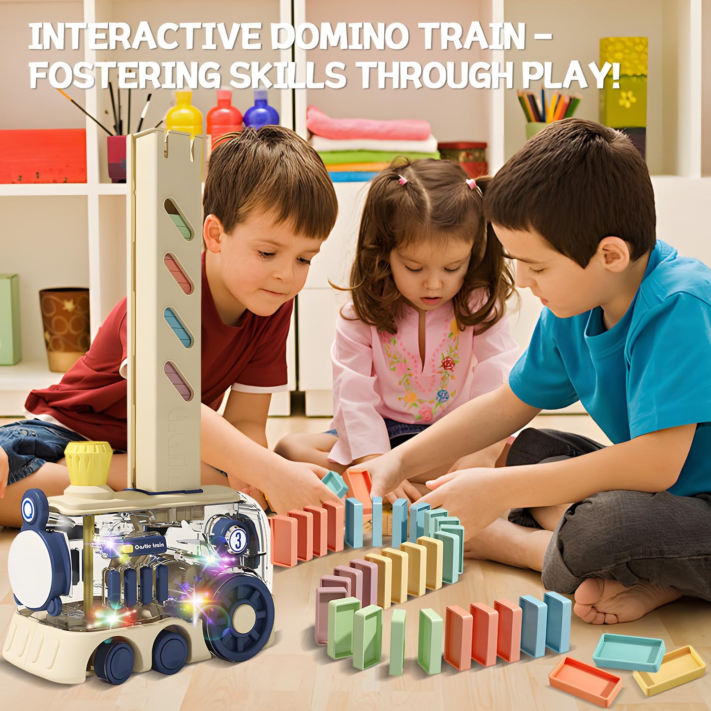 ROHSCE Domino Train Toy – 80-Piece Automatic Dominoes Set for STEM & Montessori (4+)