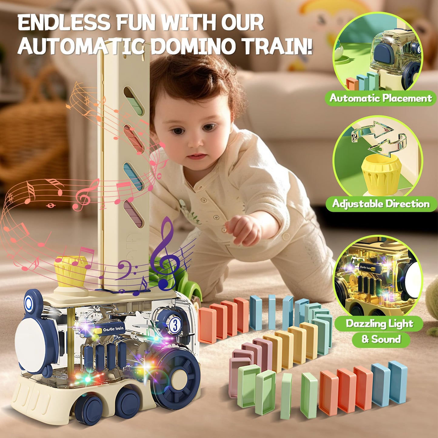 ROHSCE Domino Train Toy – 80-Piece Automatic Dominoes Set for STEM & Montessori (4+)
