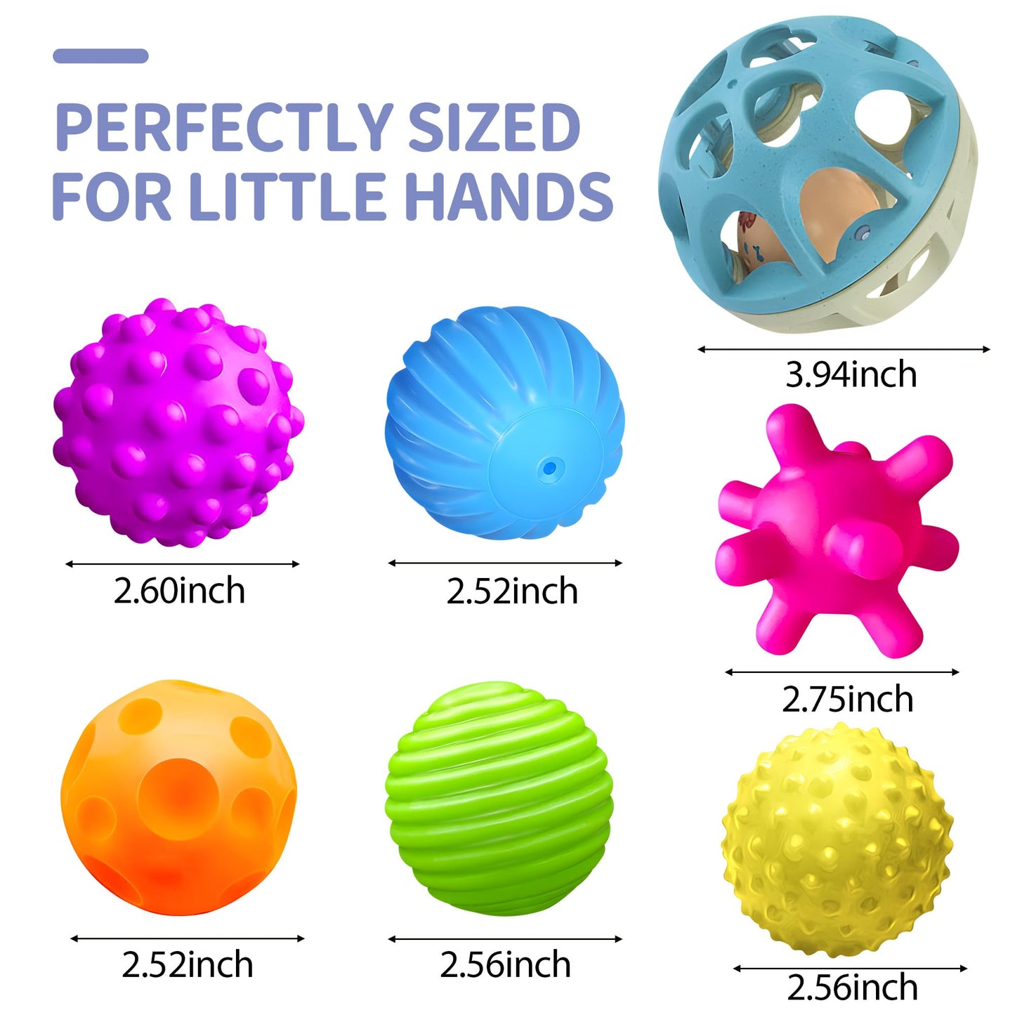 ROHSCE Montessori Sensory Toys: Textured Baby Balls & Wheat Straw Rattle