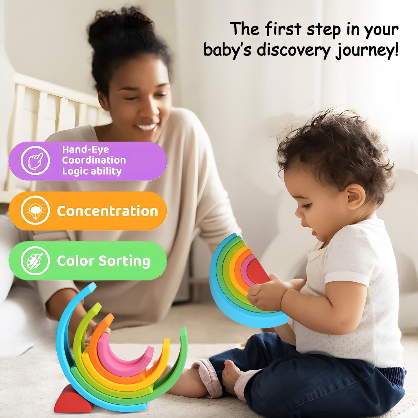 ROHSCE Silicone Stacking Toys for Babies – Soft Rainbow Nesting Blocks | Montessori Sensory Toy
