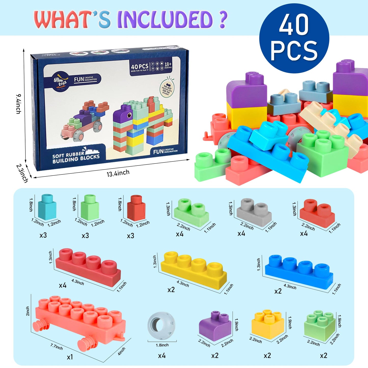 ROHSCE Soft Building Blocks for Toddlers – 40 PCS Large Teething Blocks