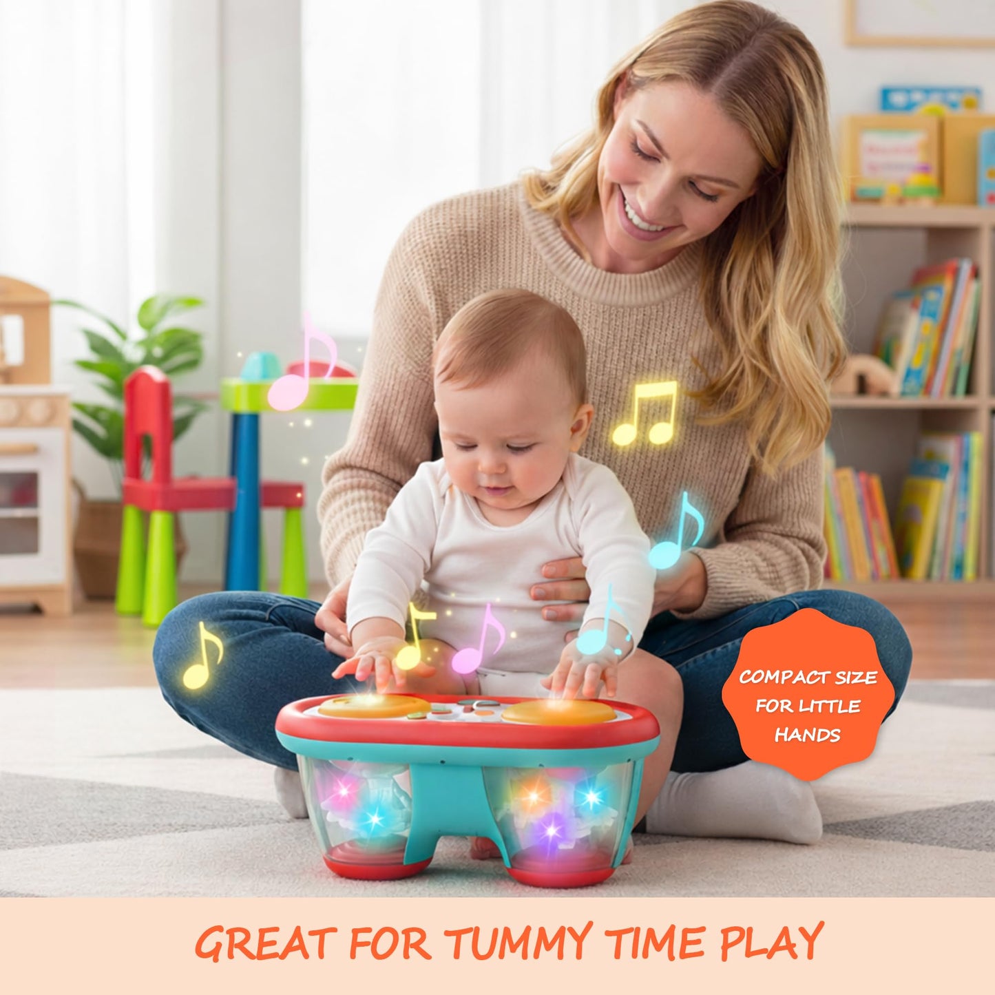 ROHSCE Baby Drum Toy – Light-Up Music for 6-18 Months | Safe ABS, 8 Drums, 16 Melodies