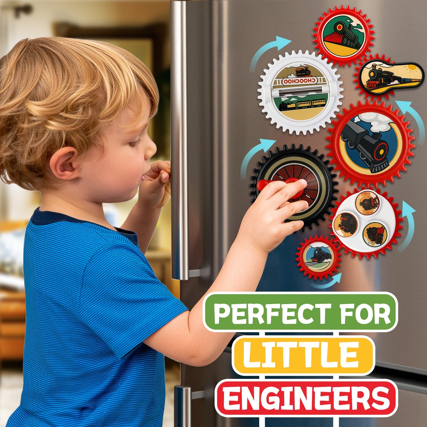 ROHSCE 7PCS Magnetic Gear Toy Set – Train-Themed STEM Toys for Toddlers