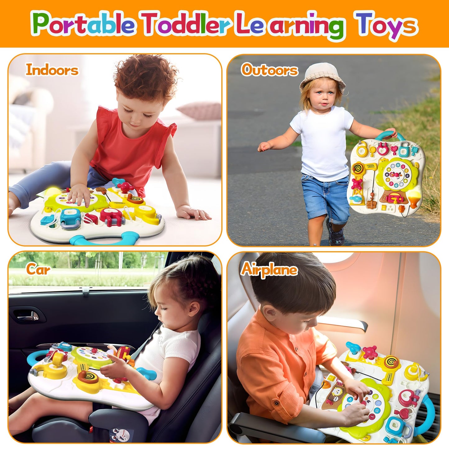 ROHSCE Montessori Busy Board – 13-in-1 Sensory Toy for Toddlers 1-3 | LED Lights & Music, Travel-Friendly