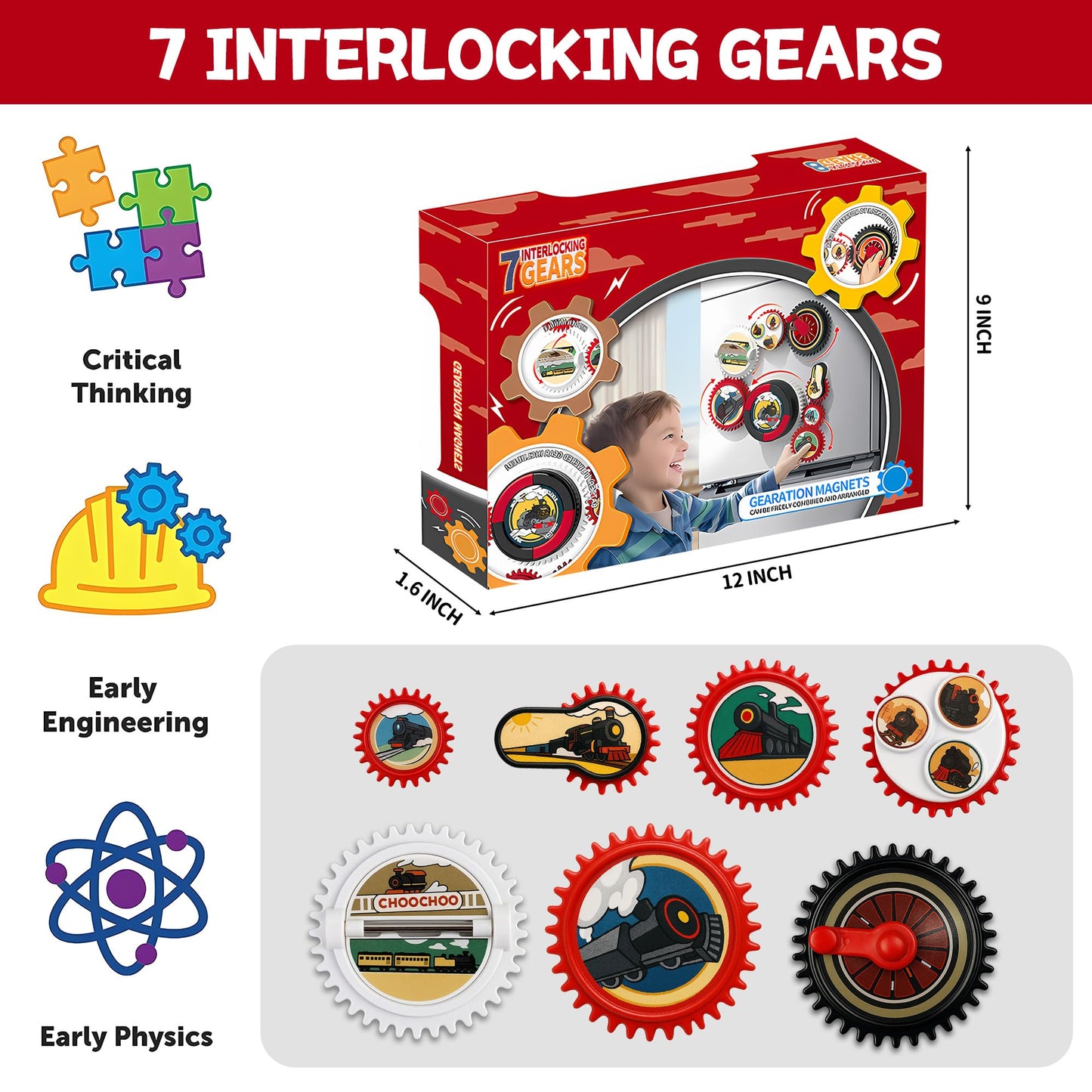 ROHSCE 7PCS Magnetic Gear Toy Set – Train-Themed STEM Toys for Toddlers