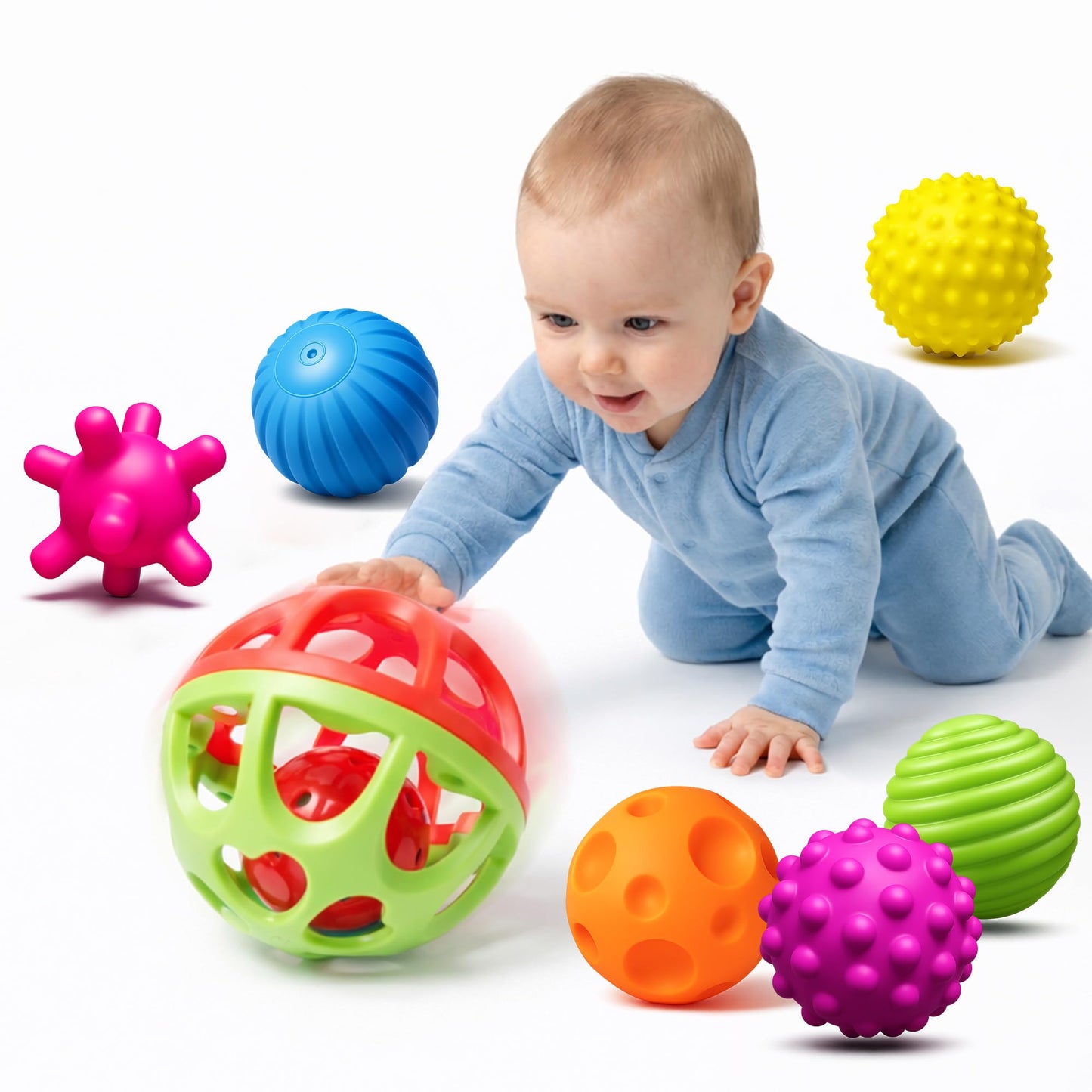 ROHSCE Montessori Sensory Balls & Rattle — Safe Textured Toys for Babies 3–12 Months