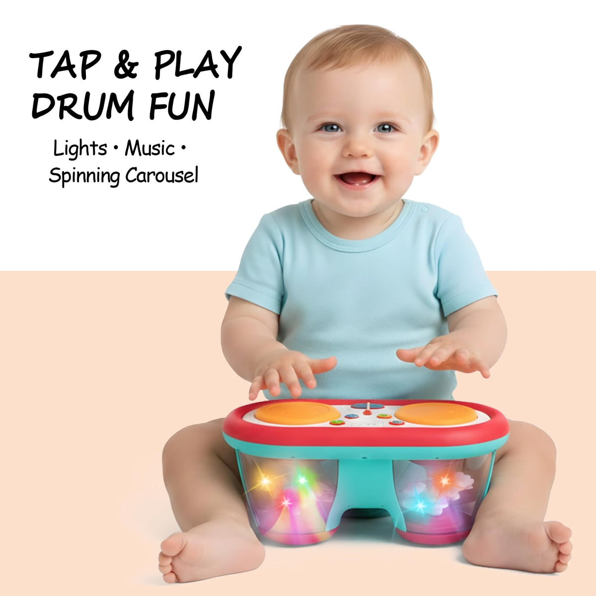 ROHSCE Baby Drum Toy – Light-Up Music for 6-18 Months | Safe ABS, 8 Drums, 16 Melodies