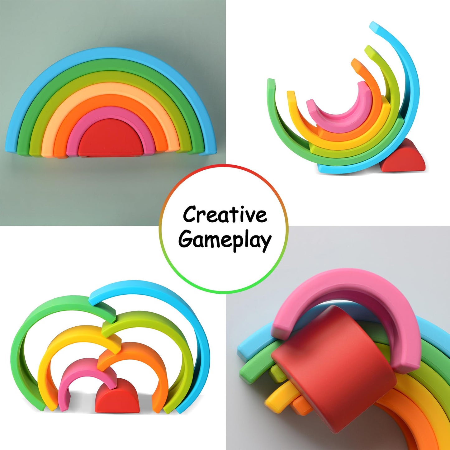 ROHSCE Silicone Stacking Toys for Babies – Soft Rainbow Nesting Blocks | Montessori Sensory Toy