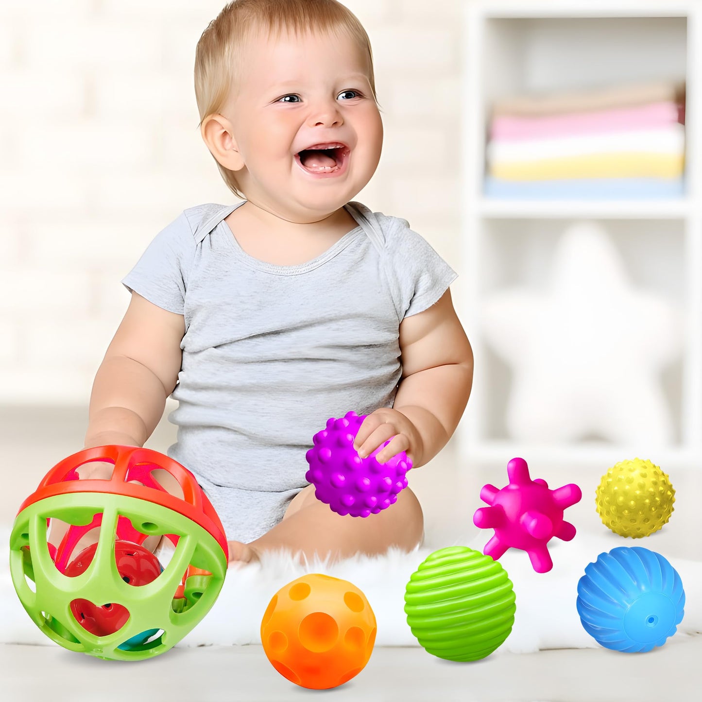 ROHSCE Montessori Sensory Balls & Rattle — Safe Textured Toys for Babies 3–12 Months