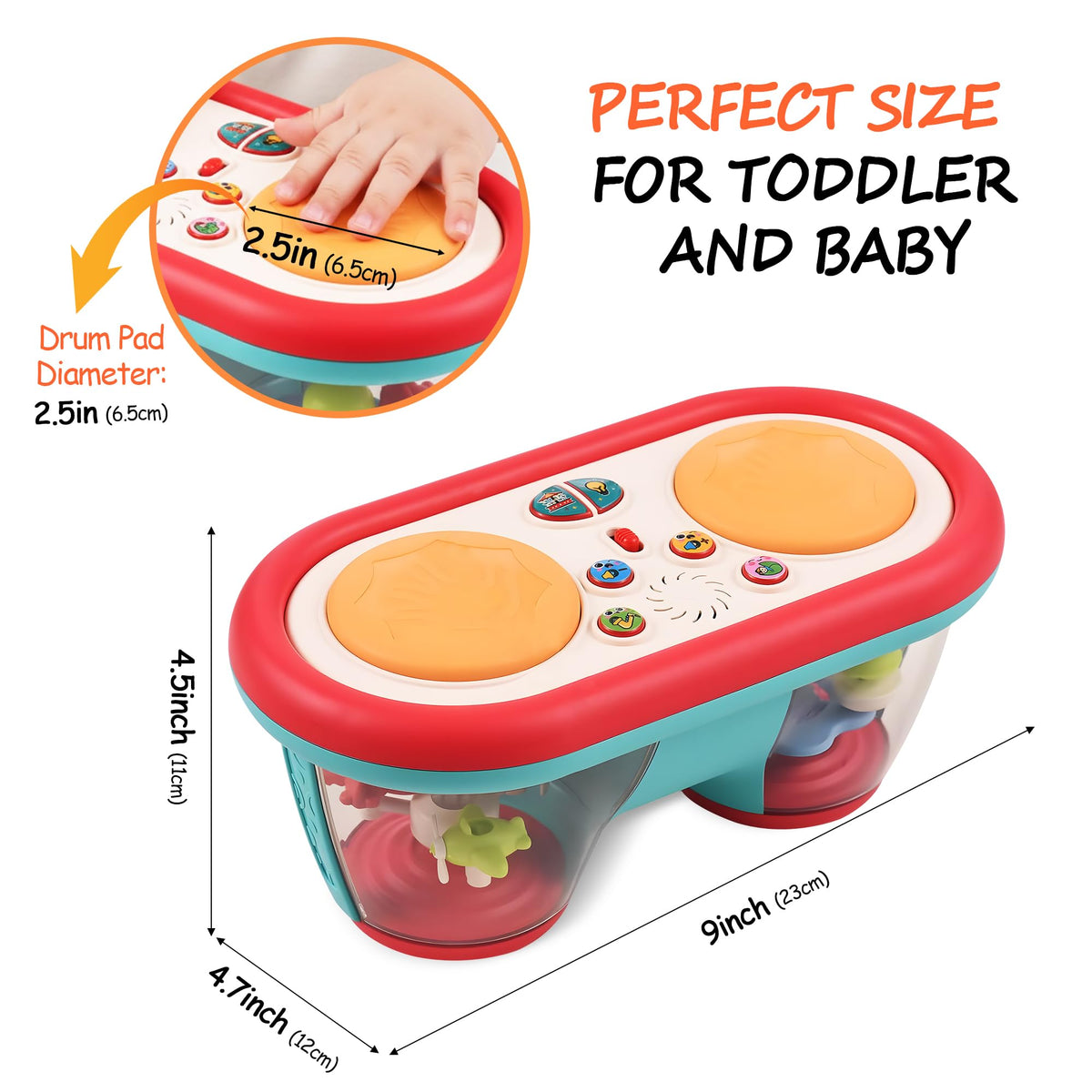 ROHSCE Baby Drum Toy – Light-Up Music for 6-18 Months | Safe ABS, 8 Drums, 16 Melodies
