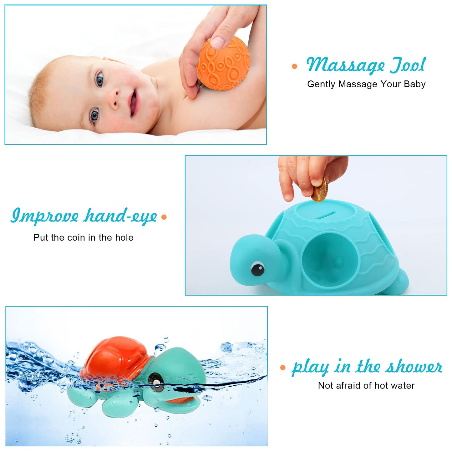 ROHSCE Sensory Balls for Babies 6-12 Months – Montessori Textured Balls with Turtle Bath Toy