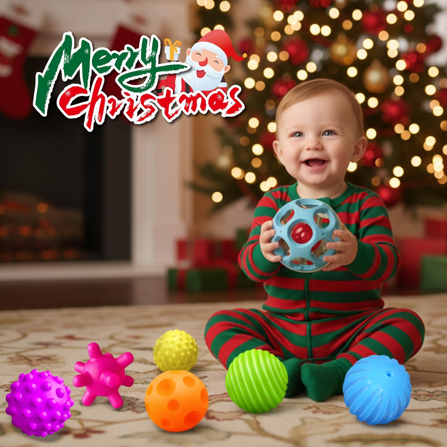 ROHSCE Montessori Sensory Toys: Textured Baby Balls & Wheat Straw Rattle