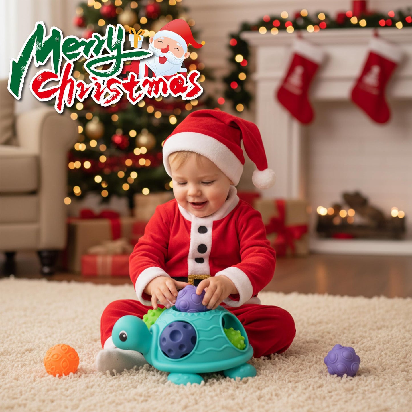 ROHSCE Sensory Balls for Babies 6-12 Months – Montessori Textured Balls with Turtle Bath Toy