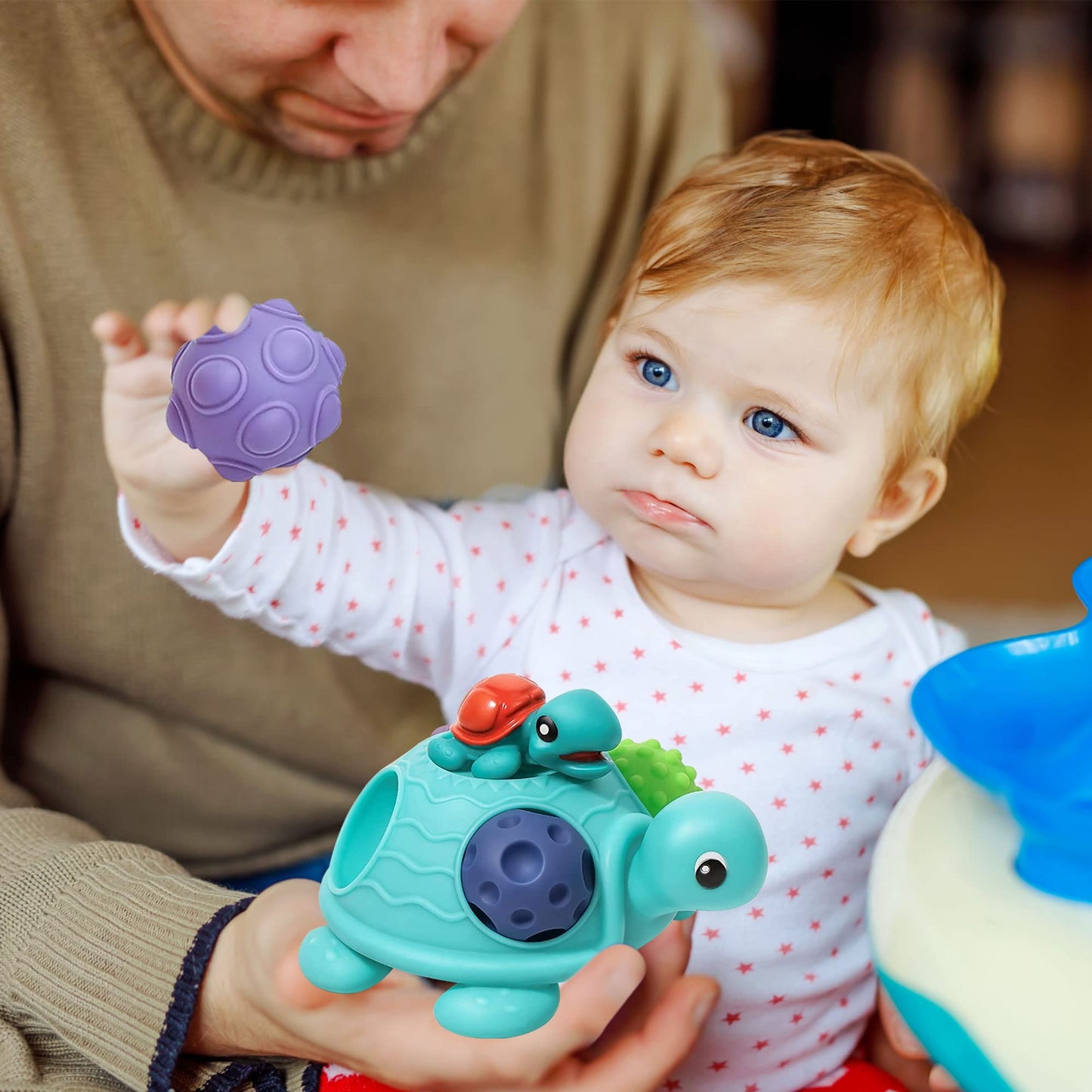 ROHSCE Sensory Balls for Babies 6-12 Months – Montessori Textured Balls with Turtle Bath Toy