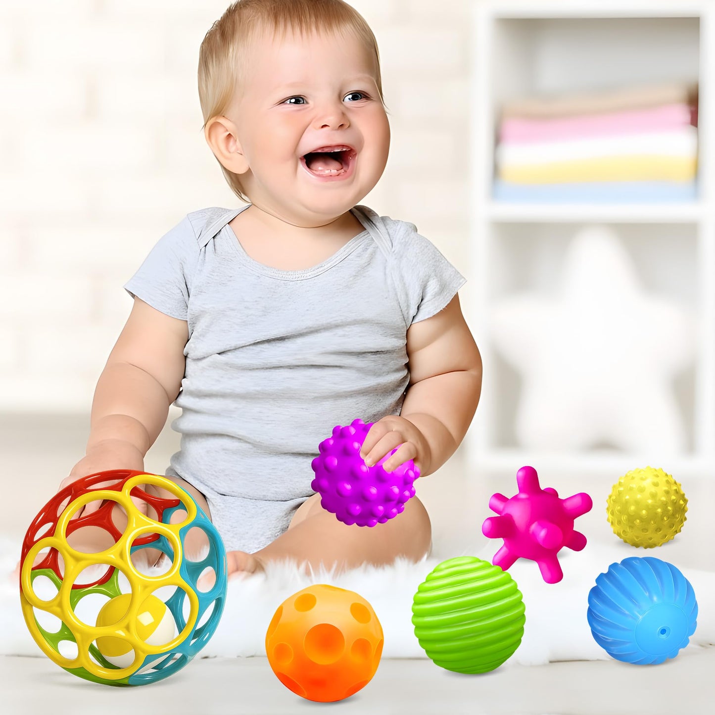 ROHSCE Sensory Balls for Toddlers 1-3 | Squeeze & Rattle Baby Toys, Teething Montessori Soft Balls