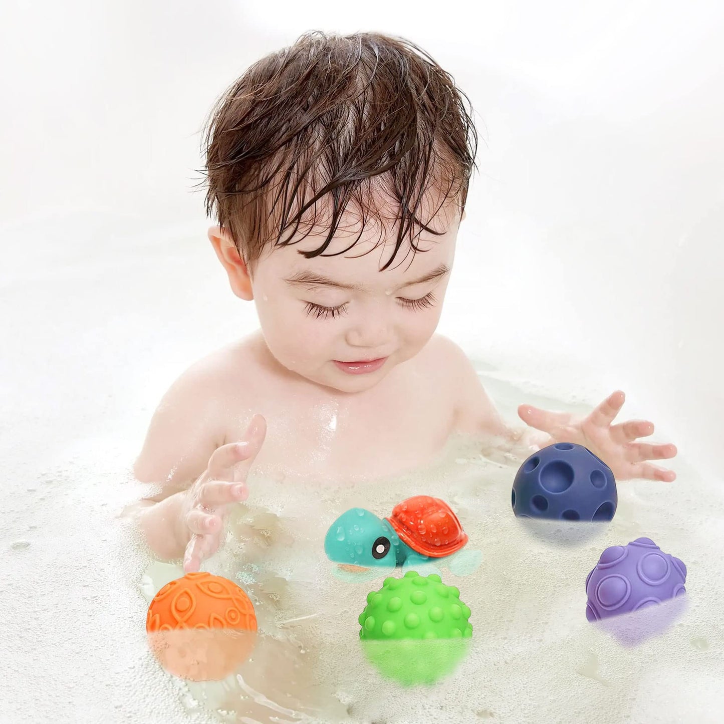 ROHSCE Sensory Balls for Babies 6-12 Months – Montessori Textured Balls with Turtle Bath Toy
