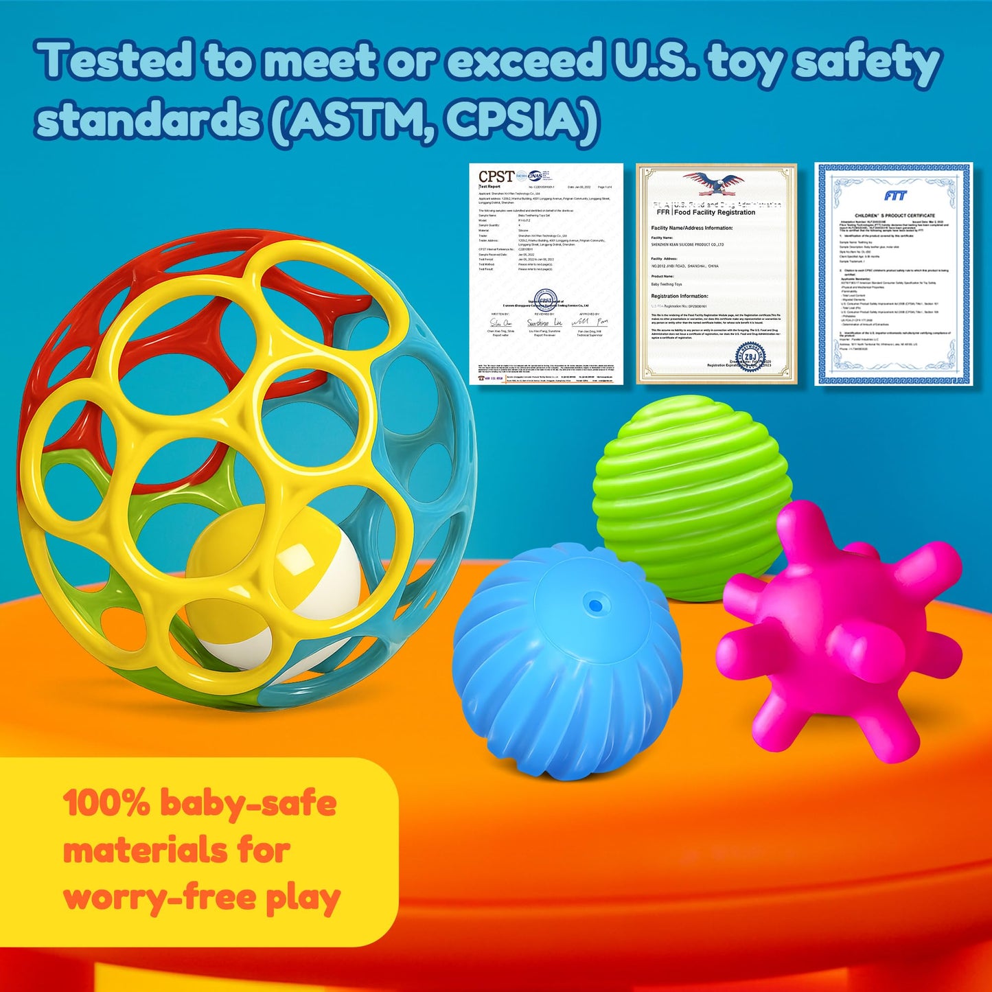 ROHSCE Sensory Balls for Toddlers 1-3 | Squeeze & Rattle Baby Toys, Teething Montessori Soft Balls