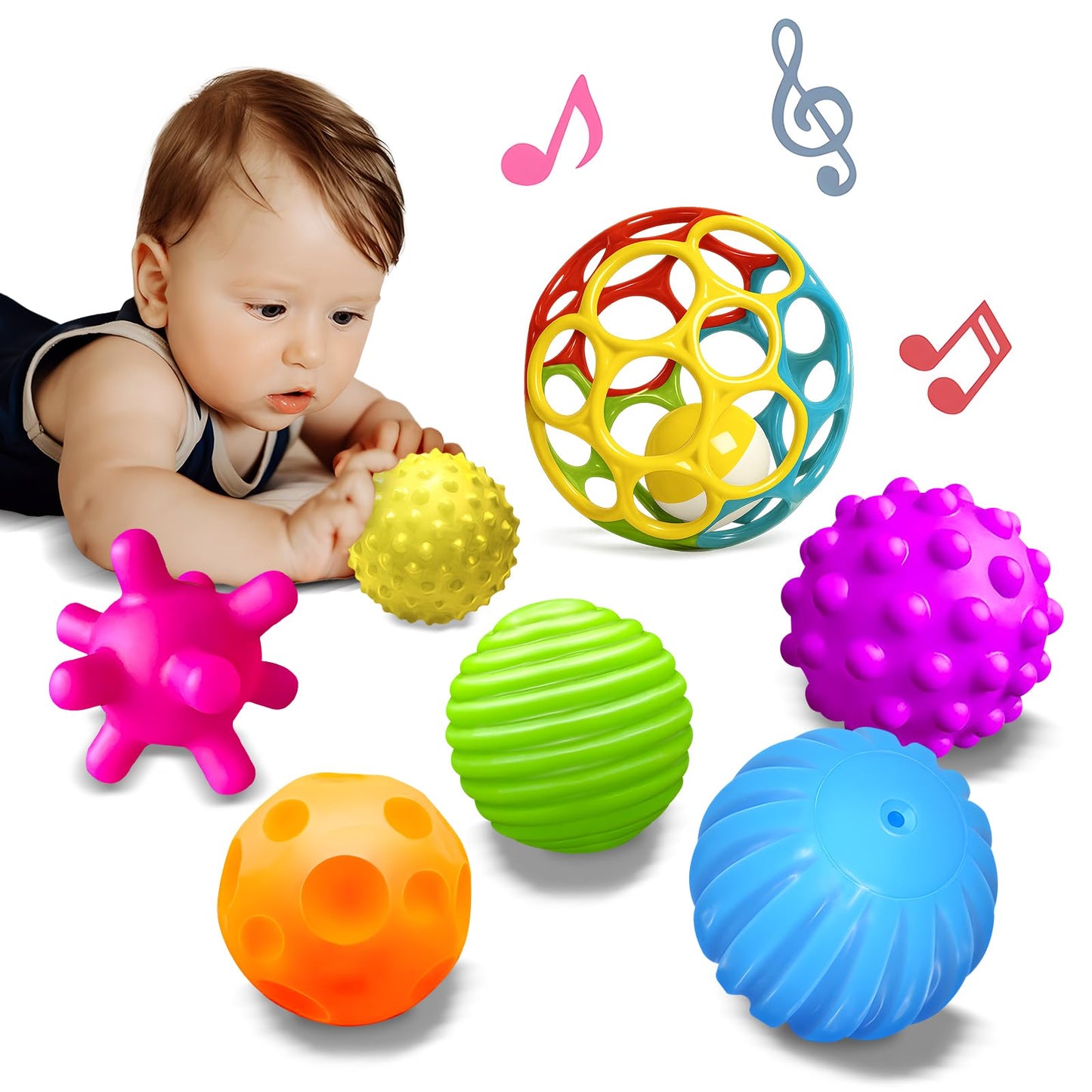 ROHSCE Sensory Balls for Toddlers 1-3 | Squeeze & Rattle Baby Toys, Teething Montessori Soft Balls