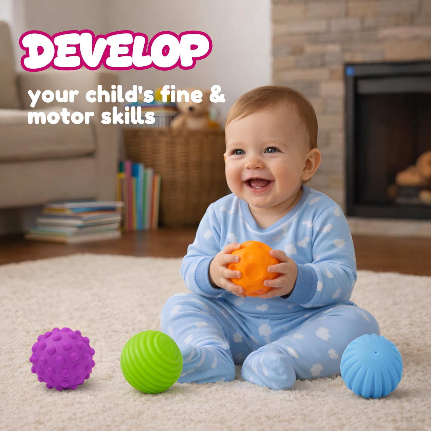 ROHSCE Montessori Baby Balls 4-Pack – Textured Sensory Toys for Babies 3 Months+