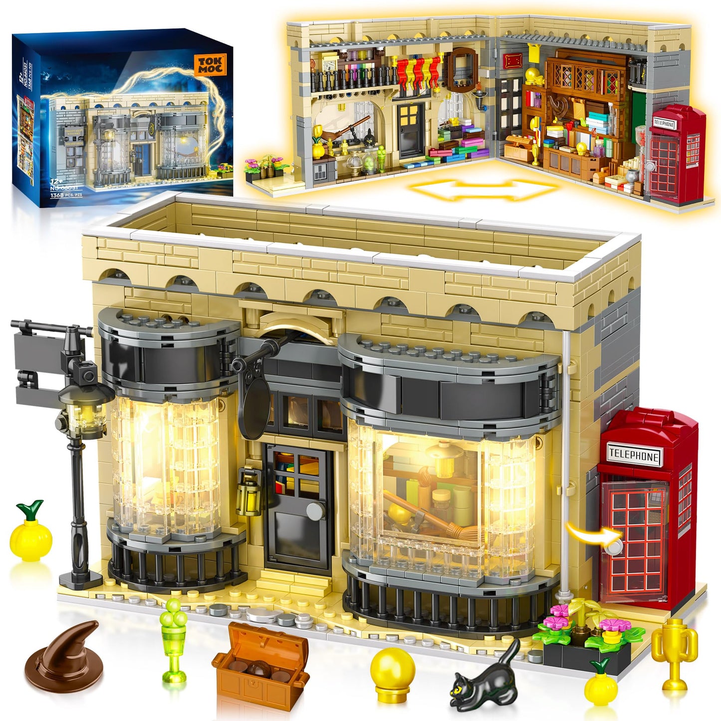ROKAFU Magic Shop Building Set – 1368 Pieces, 2-in-1 Playset, Wizard Shop Gift (Ages 12+)