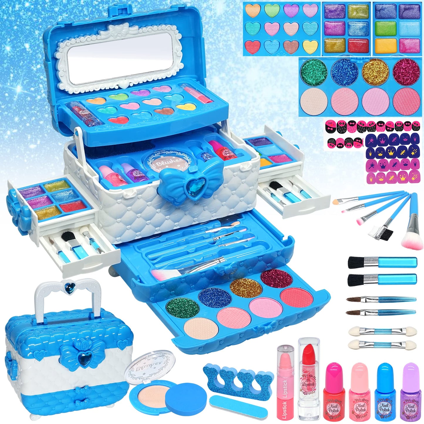 ROKKES Kids Makeup Sets for Girls 5-8 | 57-Piece Play Makeup Kit