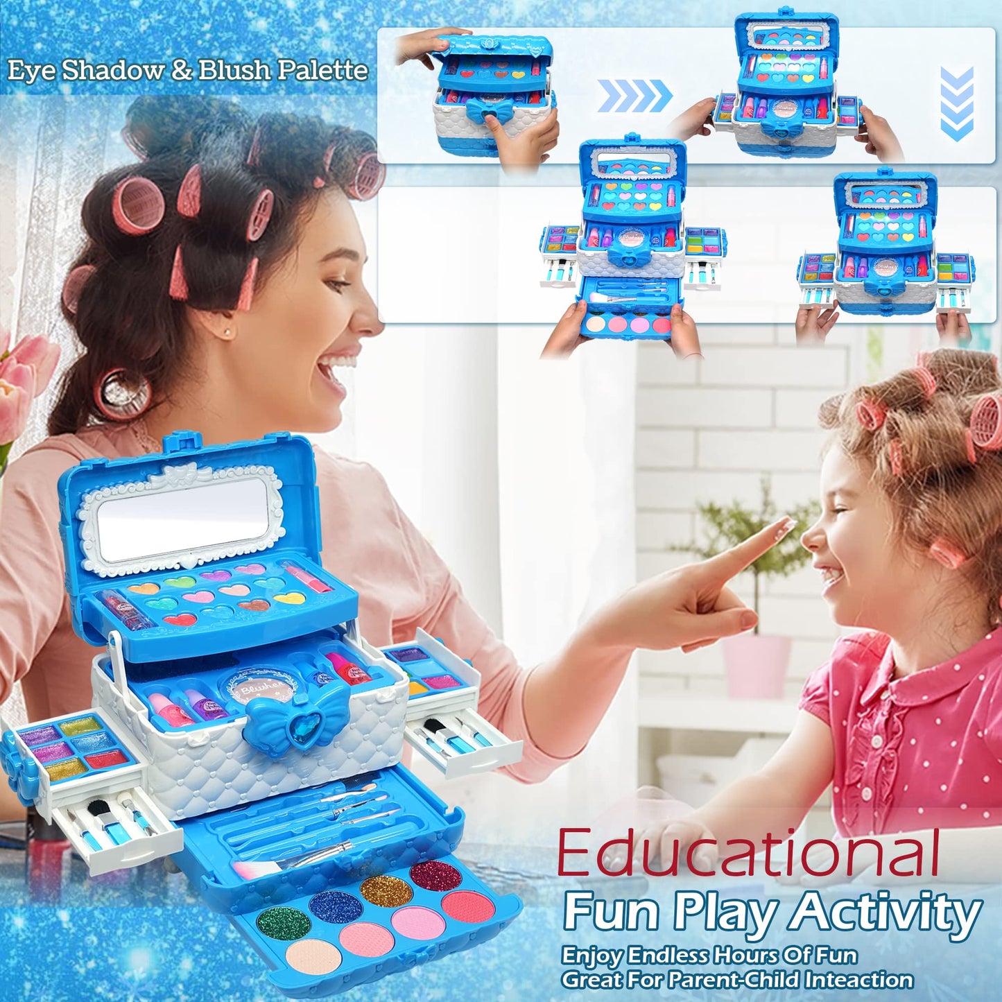 ROKKES Kids Makeup Sets for Girls 5-8 | 57-Piece Play Makeup Kit